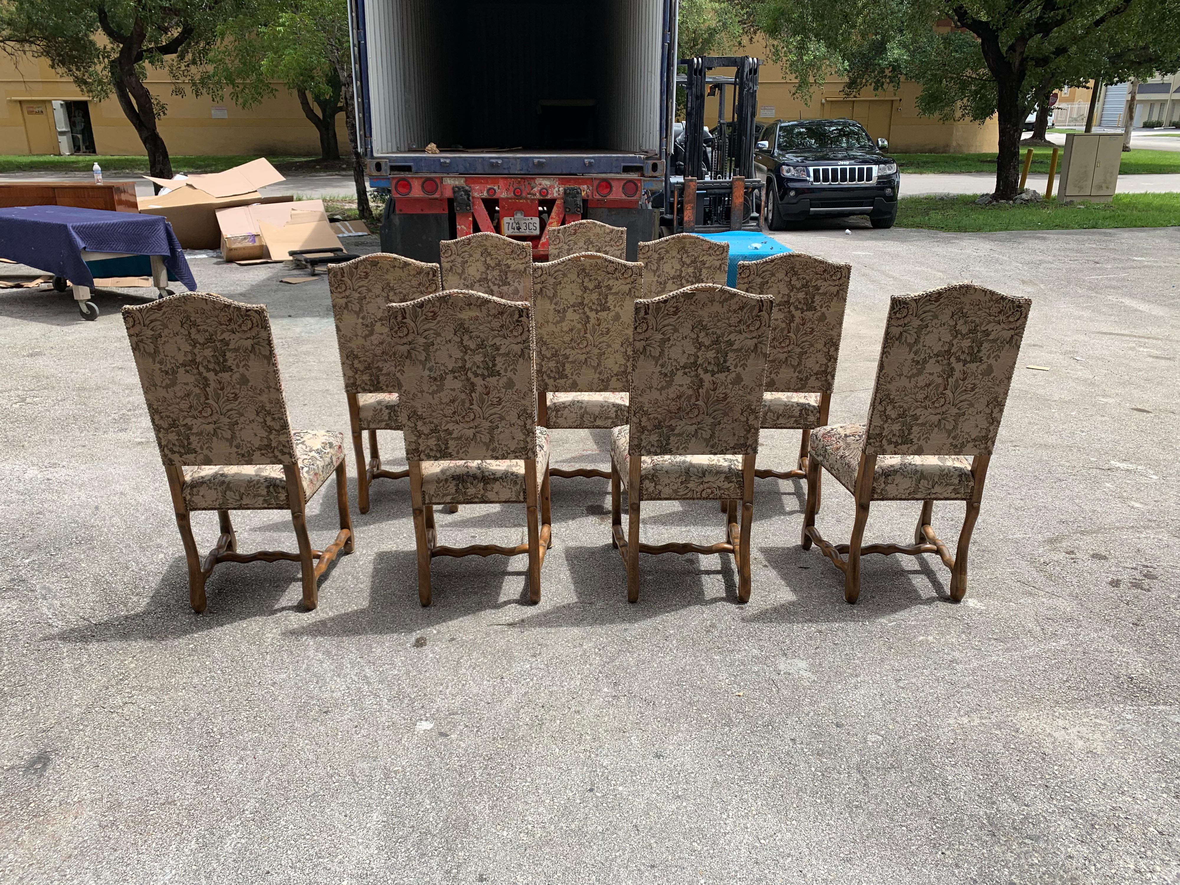 Set of 10 Vintage French Louis XIII Style Os De Mouton Dining Chairs, 1900s For Sale 4