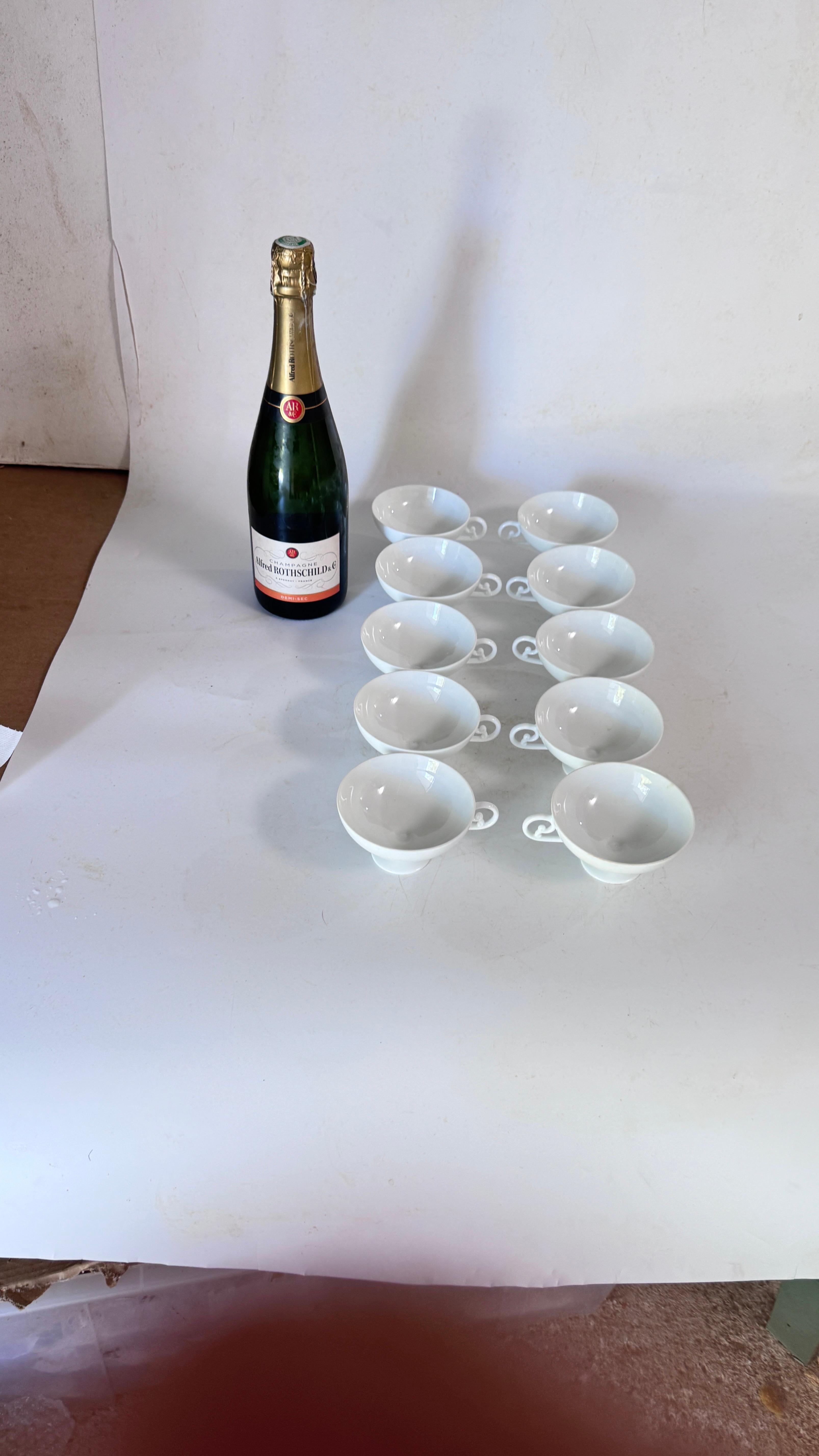 Neoclassical Set of 10 Vintage Limoges Porcelain Coffee Cups – Signed Limoges France – White For Sale