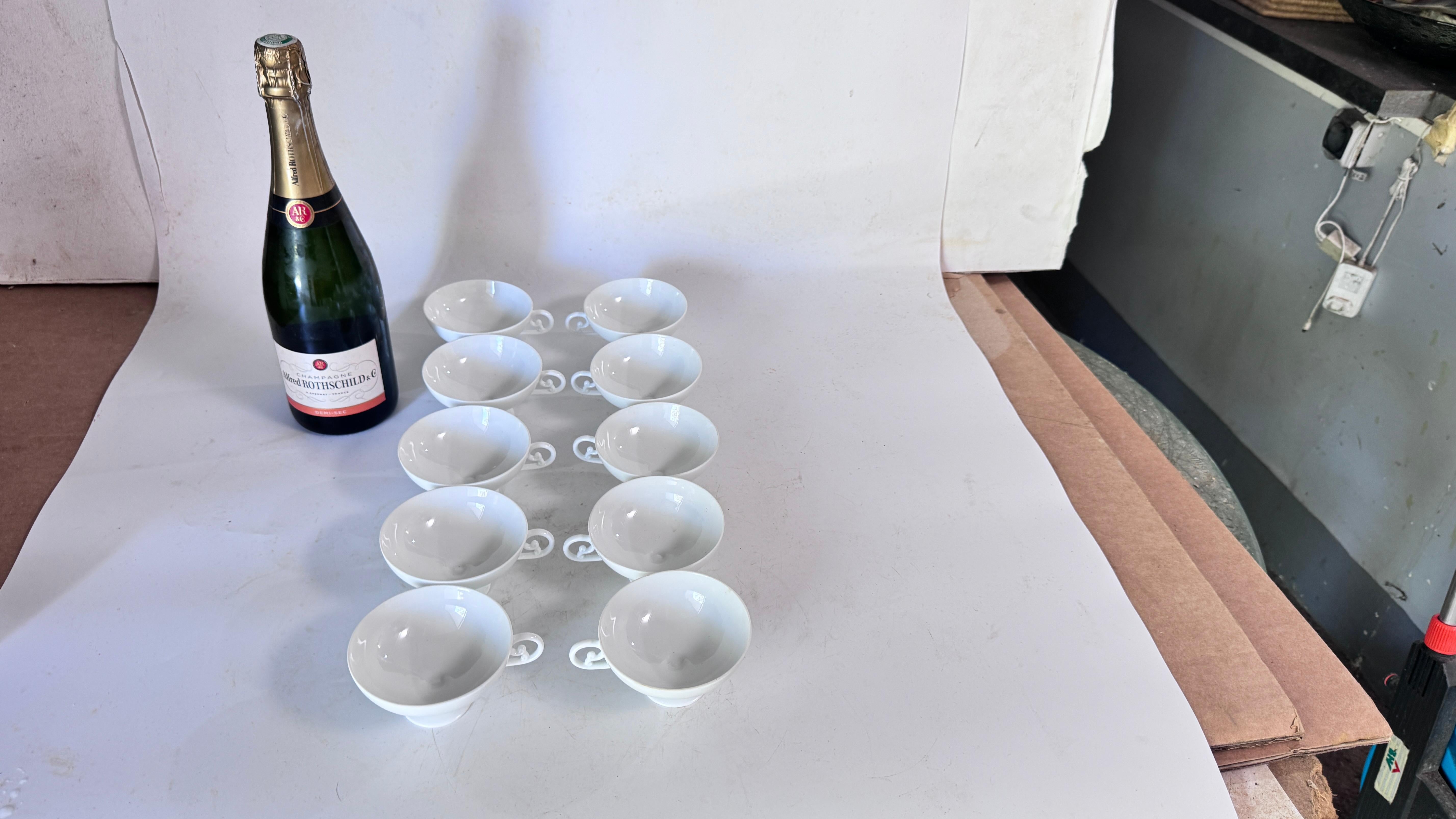 French Set of 10 Vintage Limoges Porcelain Coffee Cups – Signed Limoges France – White For Sale