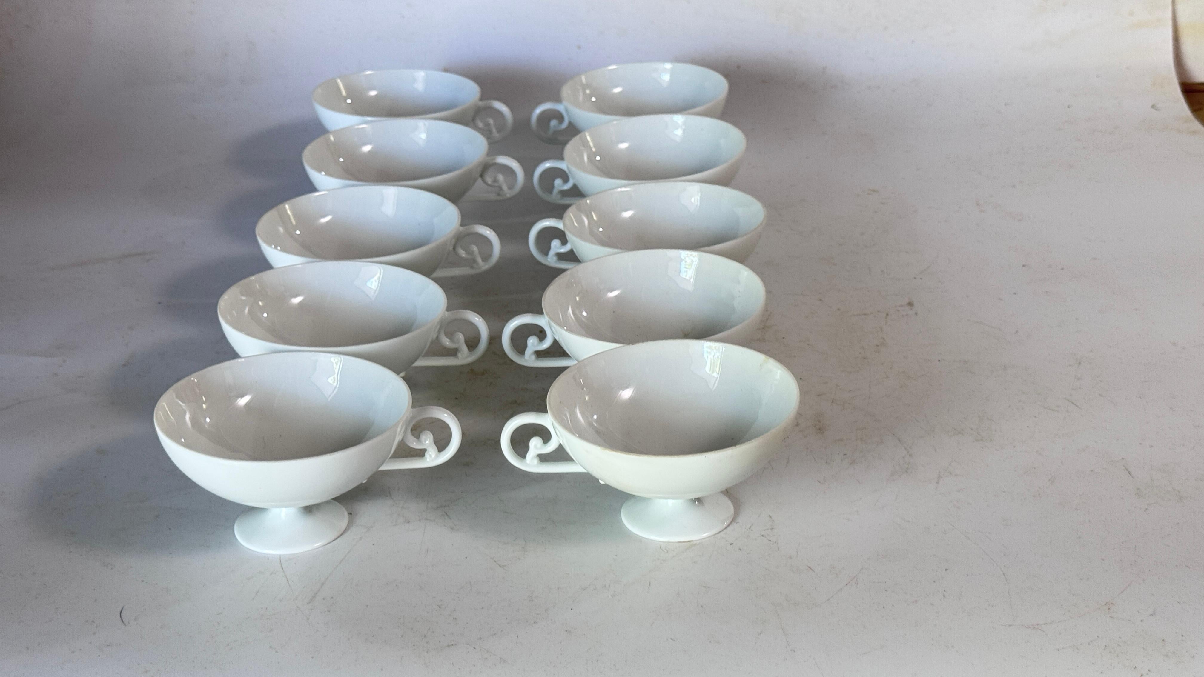 Late 20th Century Set of 10 Vintage Limoges Porcelain Coffee Cups – Signed Limoges France – White For Sale