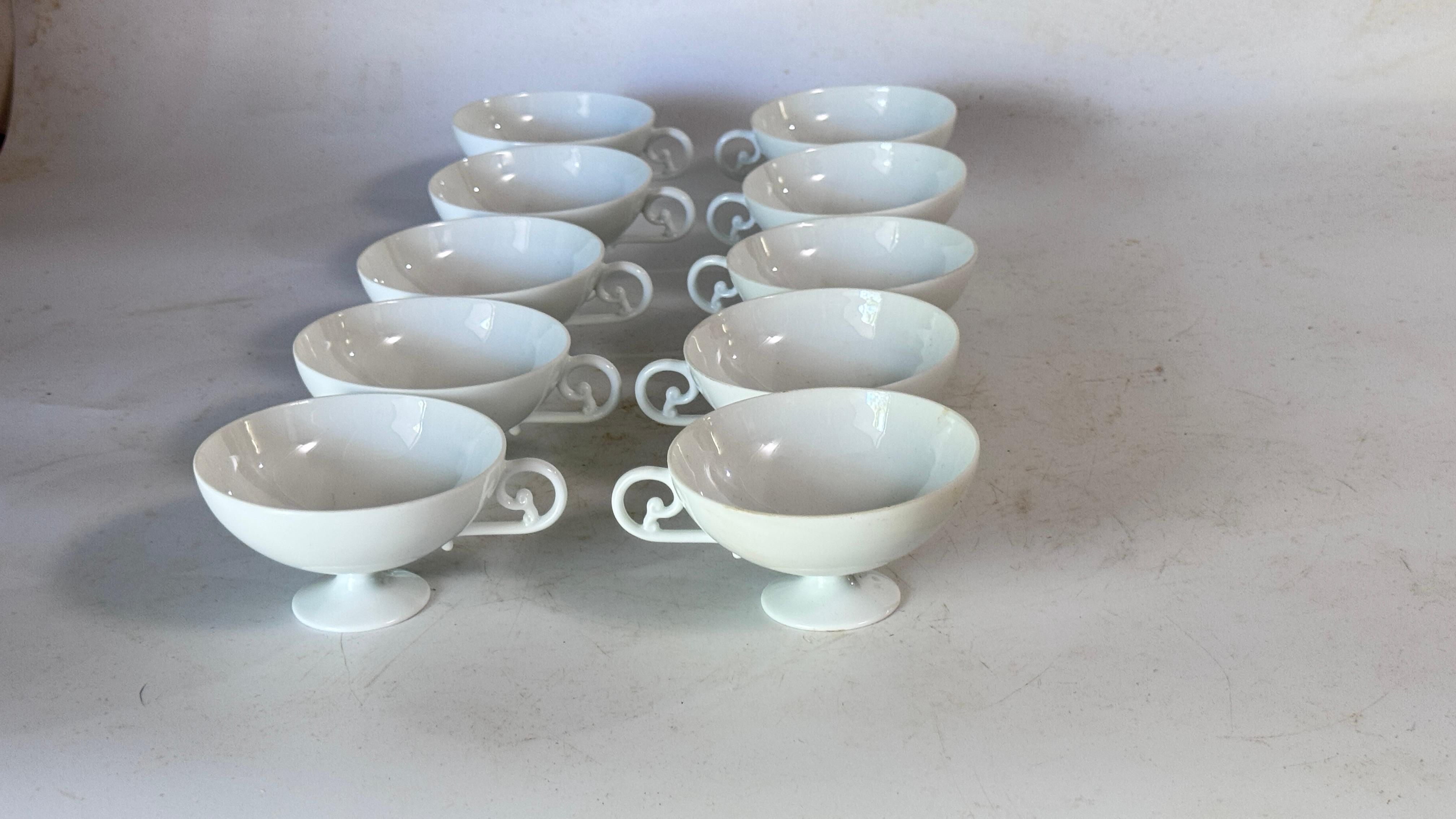 Set of 10 Vintage Limoges Porcelain Coffee Cups – Signed Limoges France – White For Sale 1