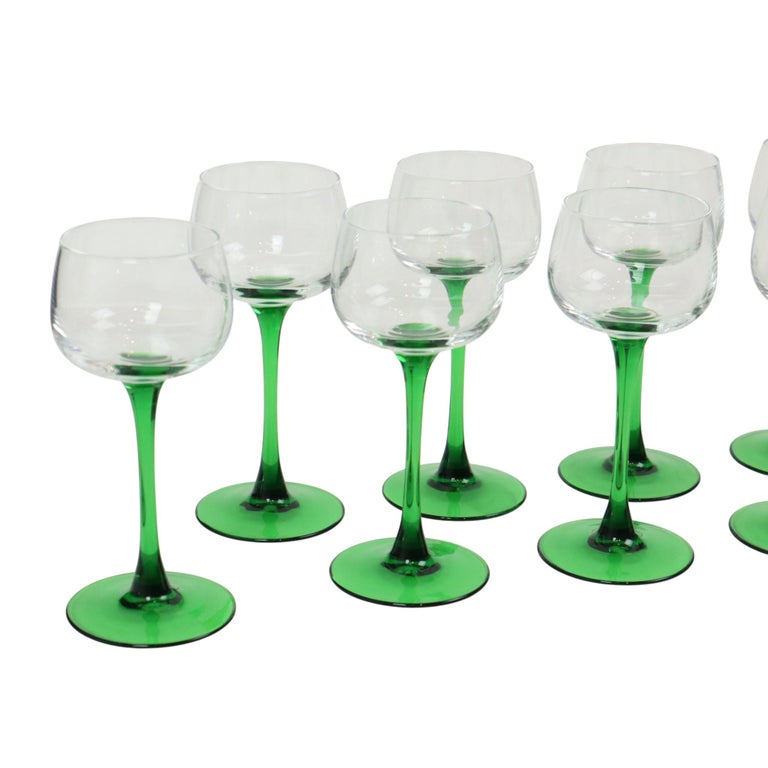 Set of 10 Vintage Luminarc Alsace Wine Glasses Green Base For Sale at  1stDibs