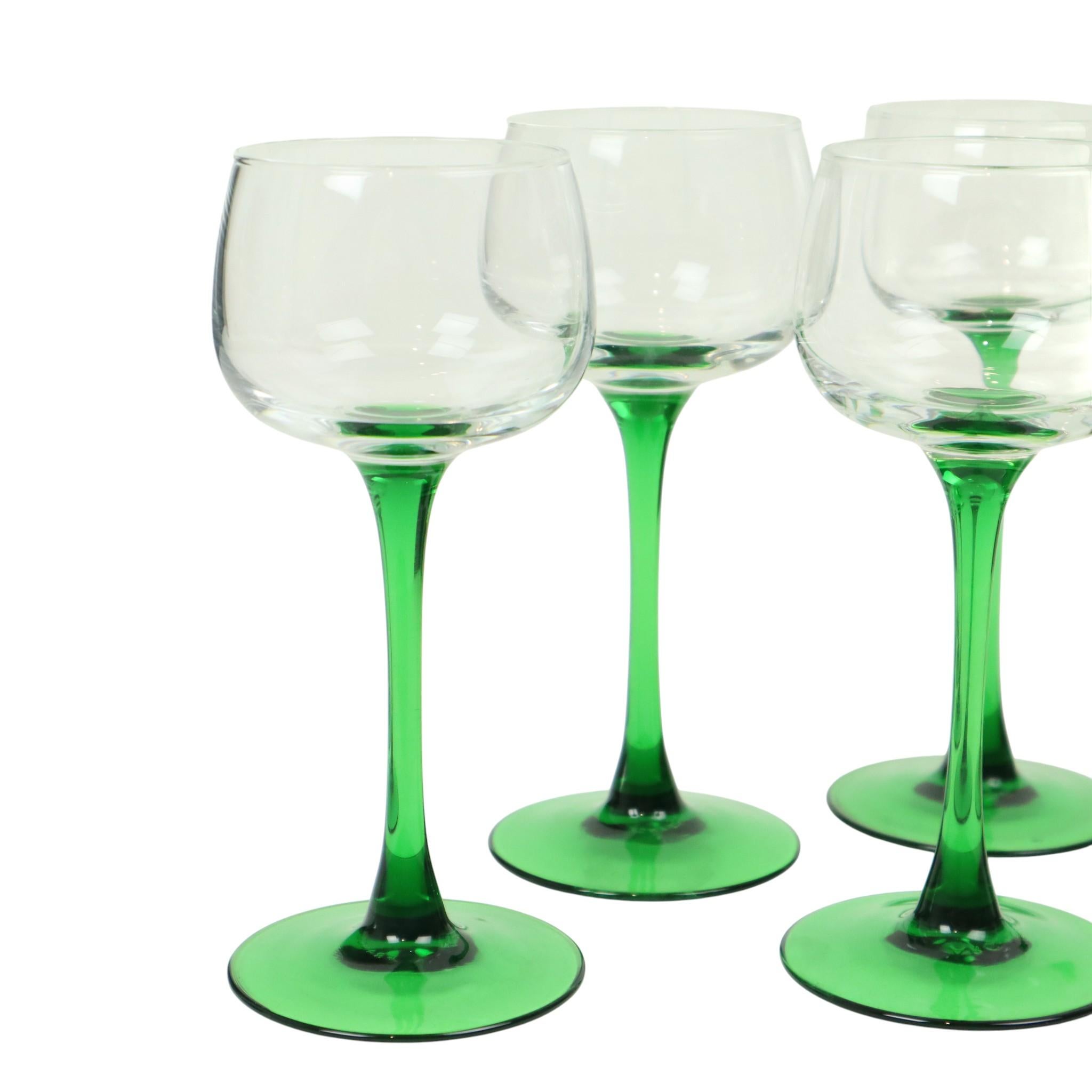 Satz von 10 Vintage Luminarc Alsace Weingläser Grüner Sockel (Glas) im Angebot