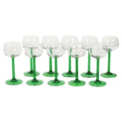 Set of 10 Vintage Luminarc Alsace Wine Glasses Thick Green Stems