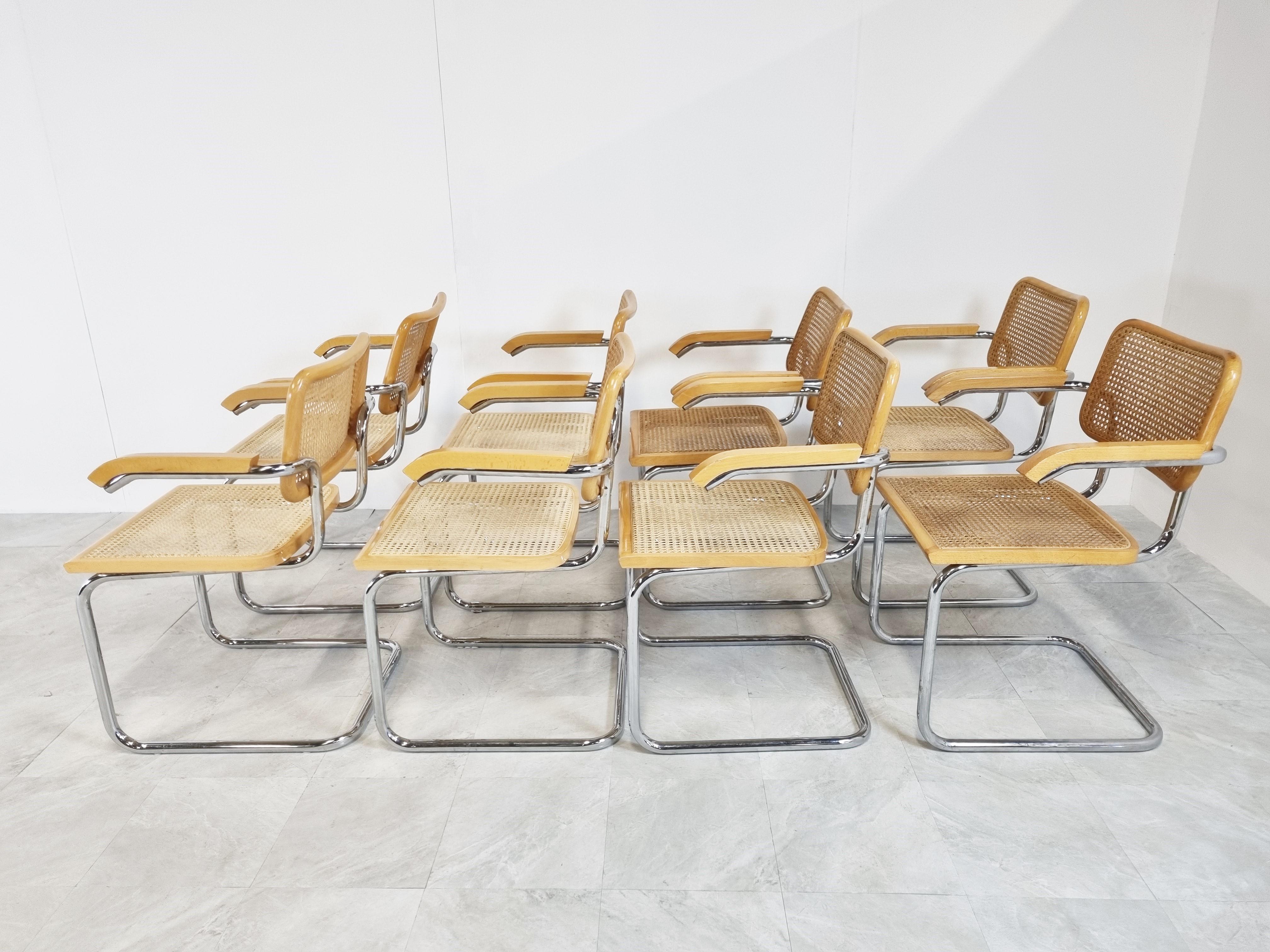 Italian Set of 8 Vintage Marcel Breuer Style Armchairs, Made in Italy, 1970s