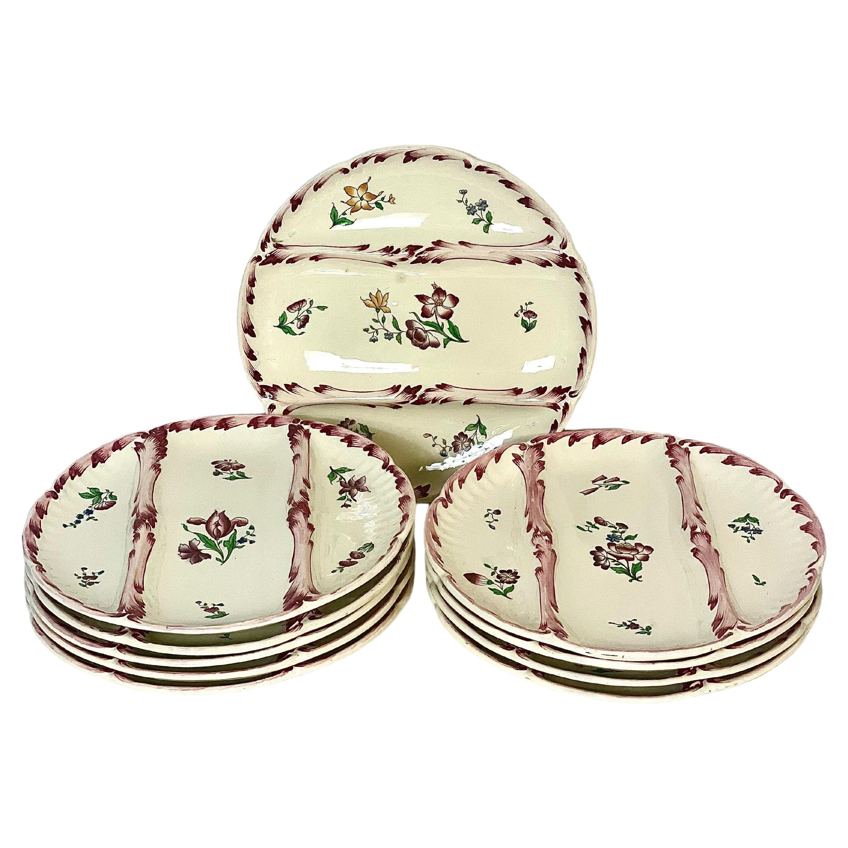 Set of 10 Vintage Sarreguemines Majolica Asparagus Plates For Sale