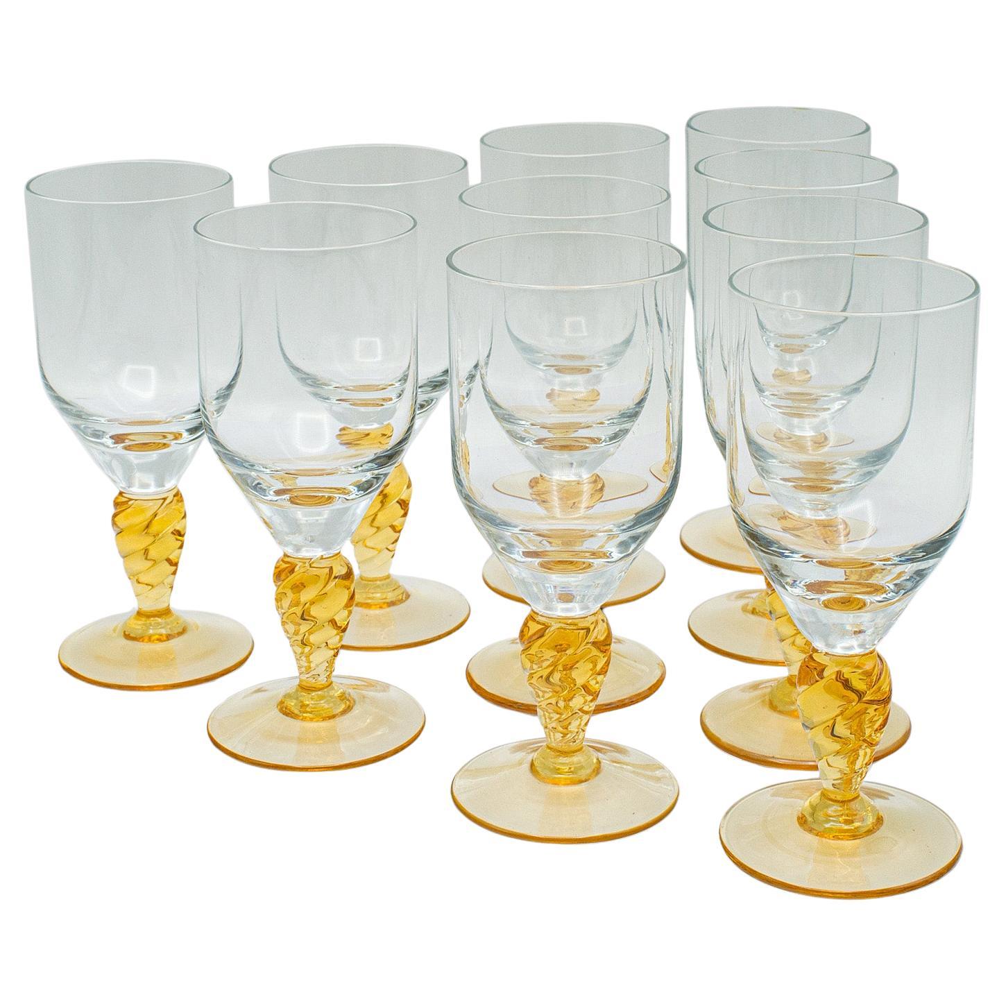 Set di 10 bicchieri a stelo d'epoca, francesi, calici da vino, bicchieri da liquore, metà del secolo scorso