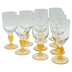 Set di 10 bicchieri a stelo d'epoca, francesi, calici da vino, bicchieri da liquore, metà del secolo scorso