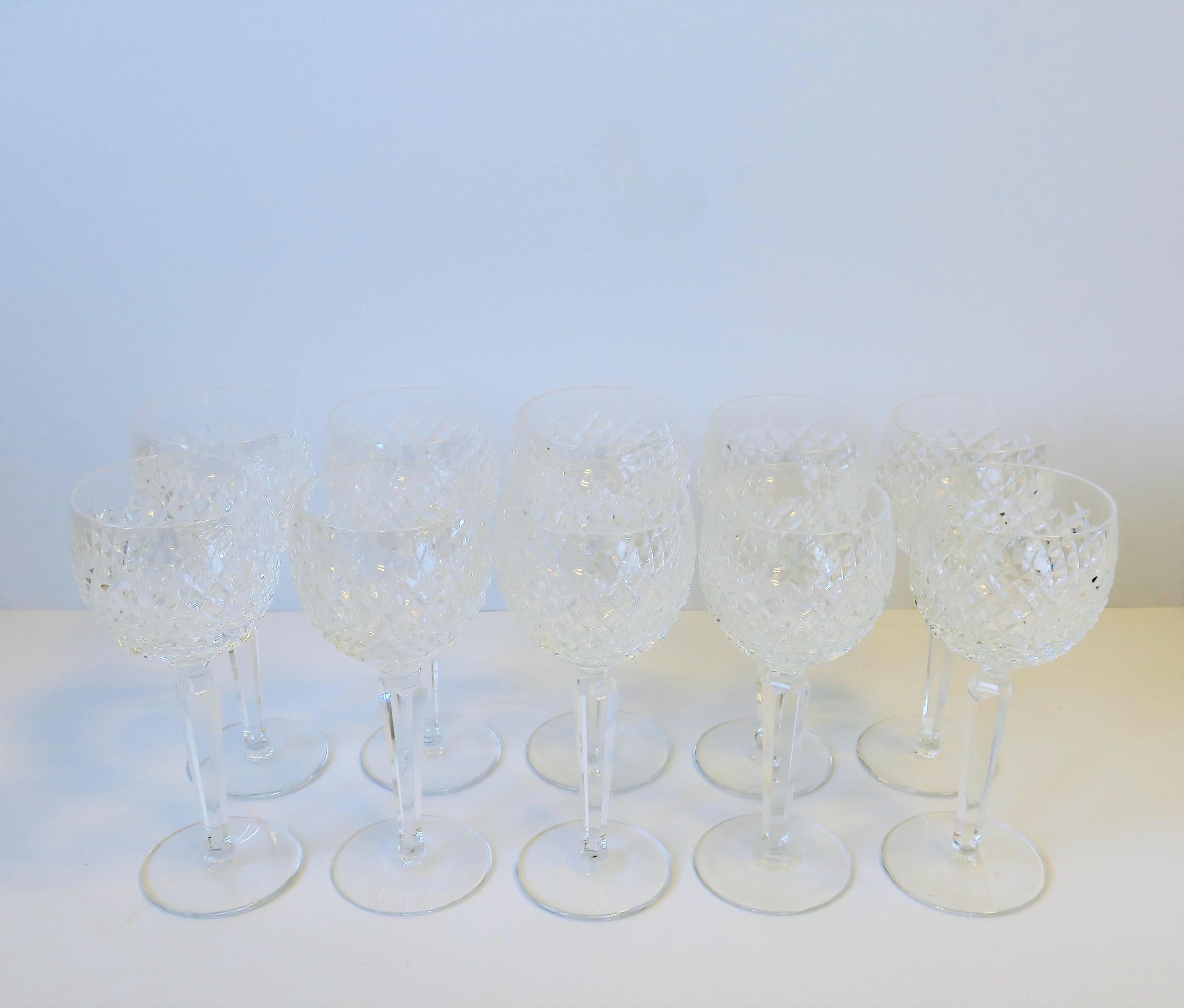 Irish Vintage Waterford Crystal Wine or Water Goblet Glasses, Set of 10