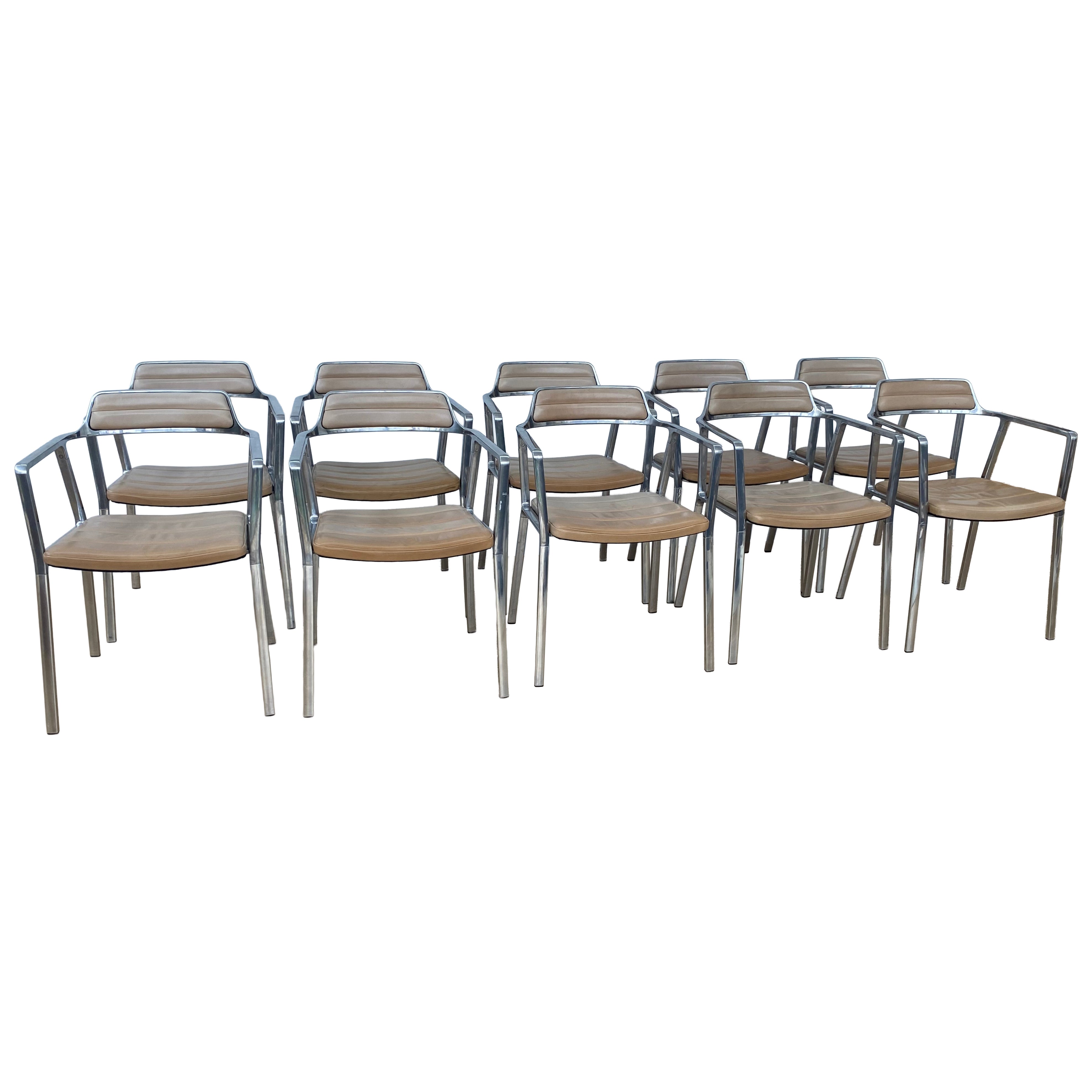 Set di 10 sedie Vipp '451' con rivestimento in pelle color sabbia