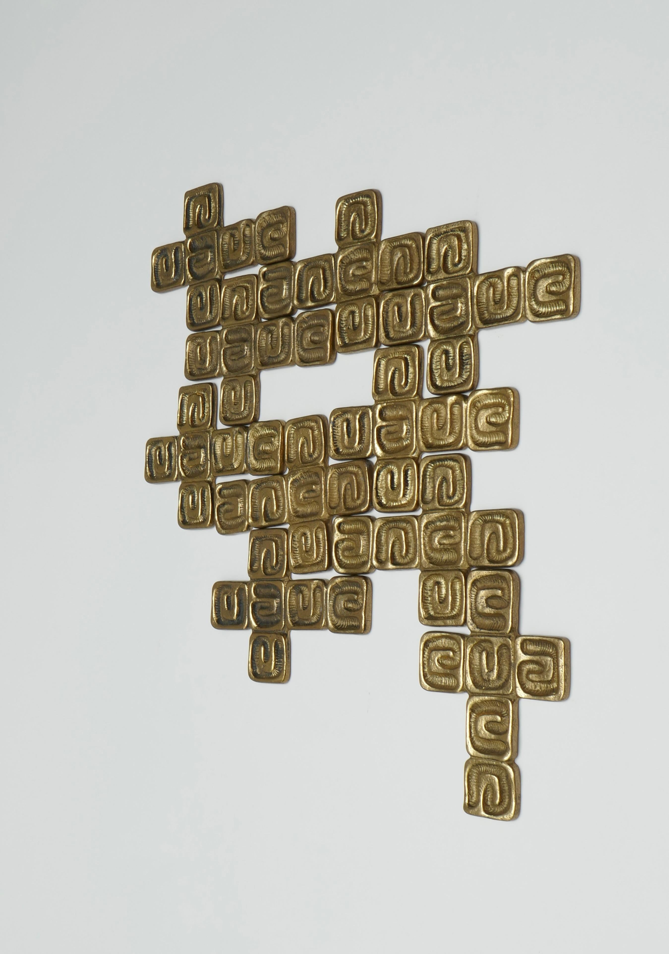 Late 20th Century Set of 10 wall Brass Sculptures by  Luciano Frigerio , Italy, 1970s For Sale