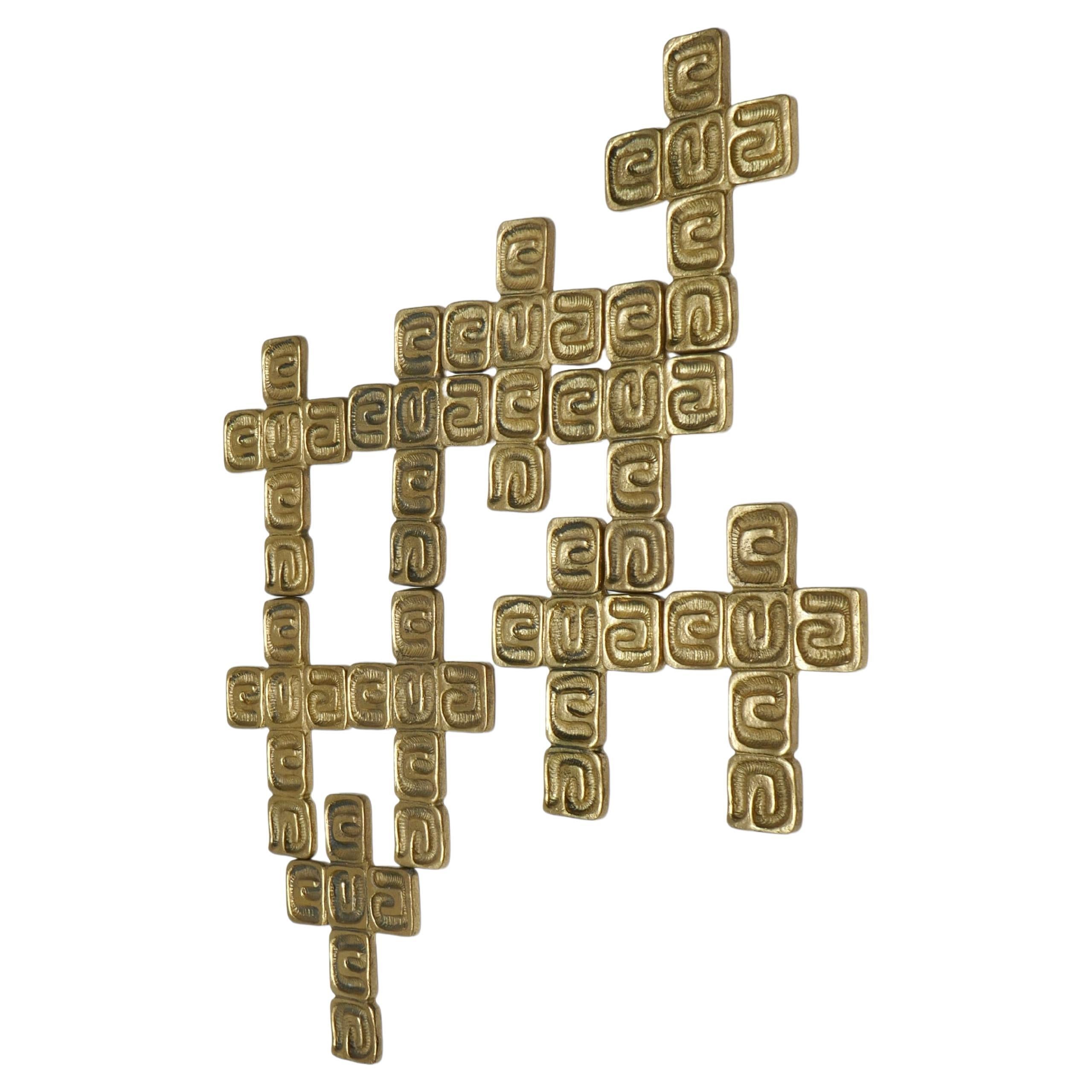 Set of 10 wall Brass Sculptures by  Luciano Frigerio , Italy, 1970s For Sale
