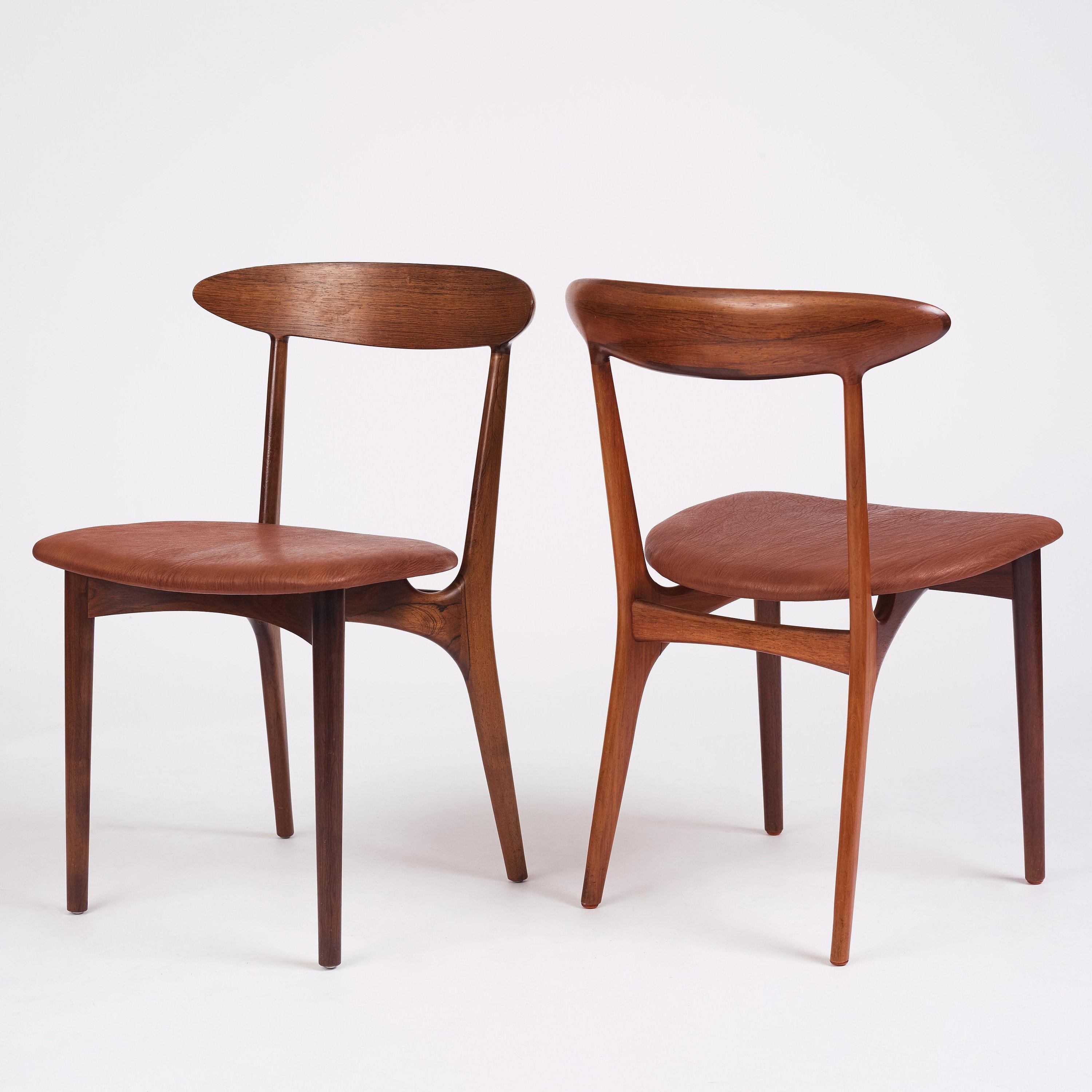 Set of 10 ROSEWOOD and patinated niger leather dining chairs, by Kurt Østervig For Sale 3