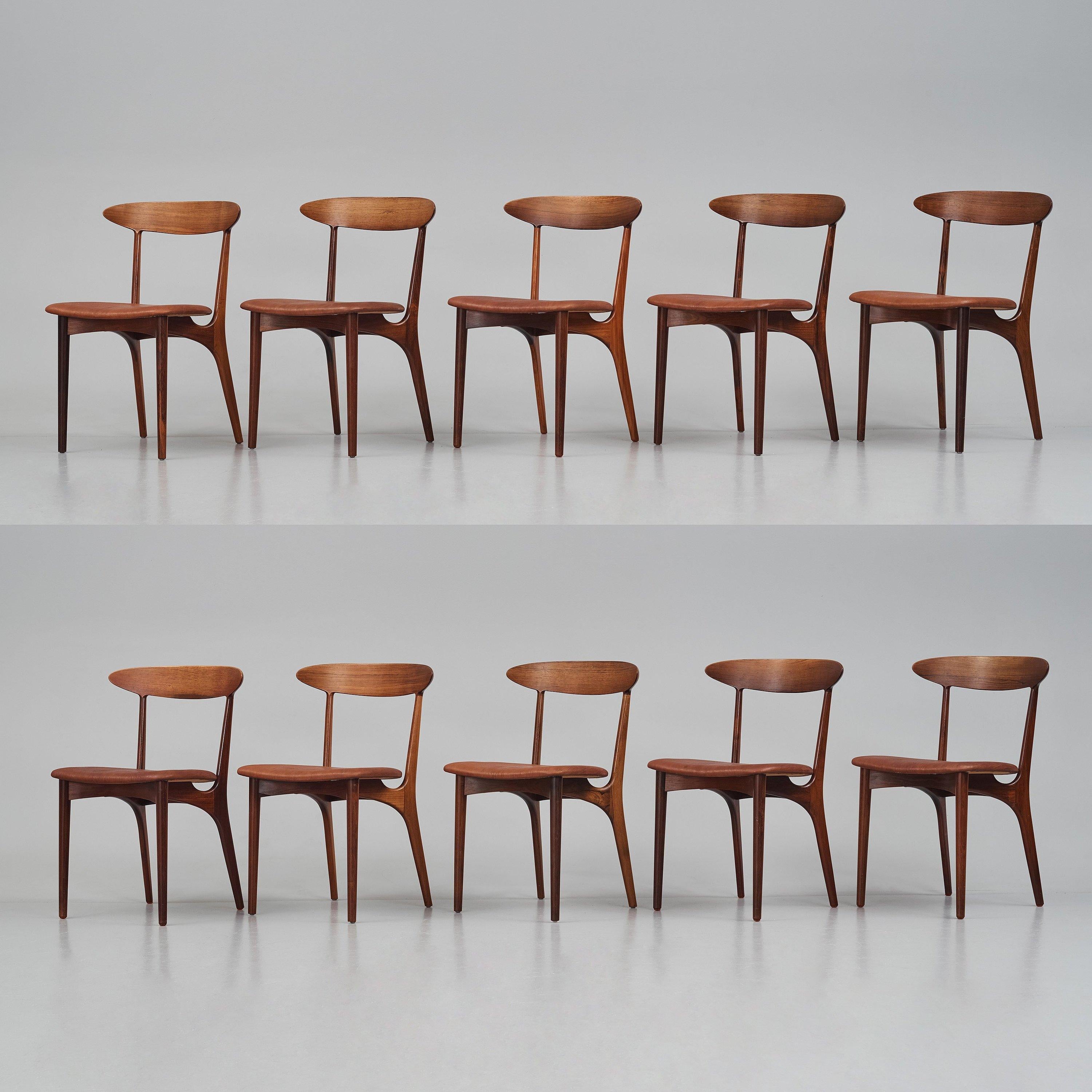 Set of 10 ROSEWOOD and patinated niger leather dining chairs, by Kurt Østervig For Sale 6