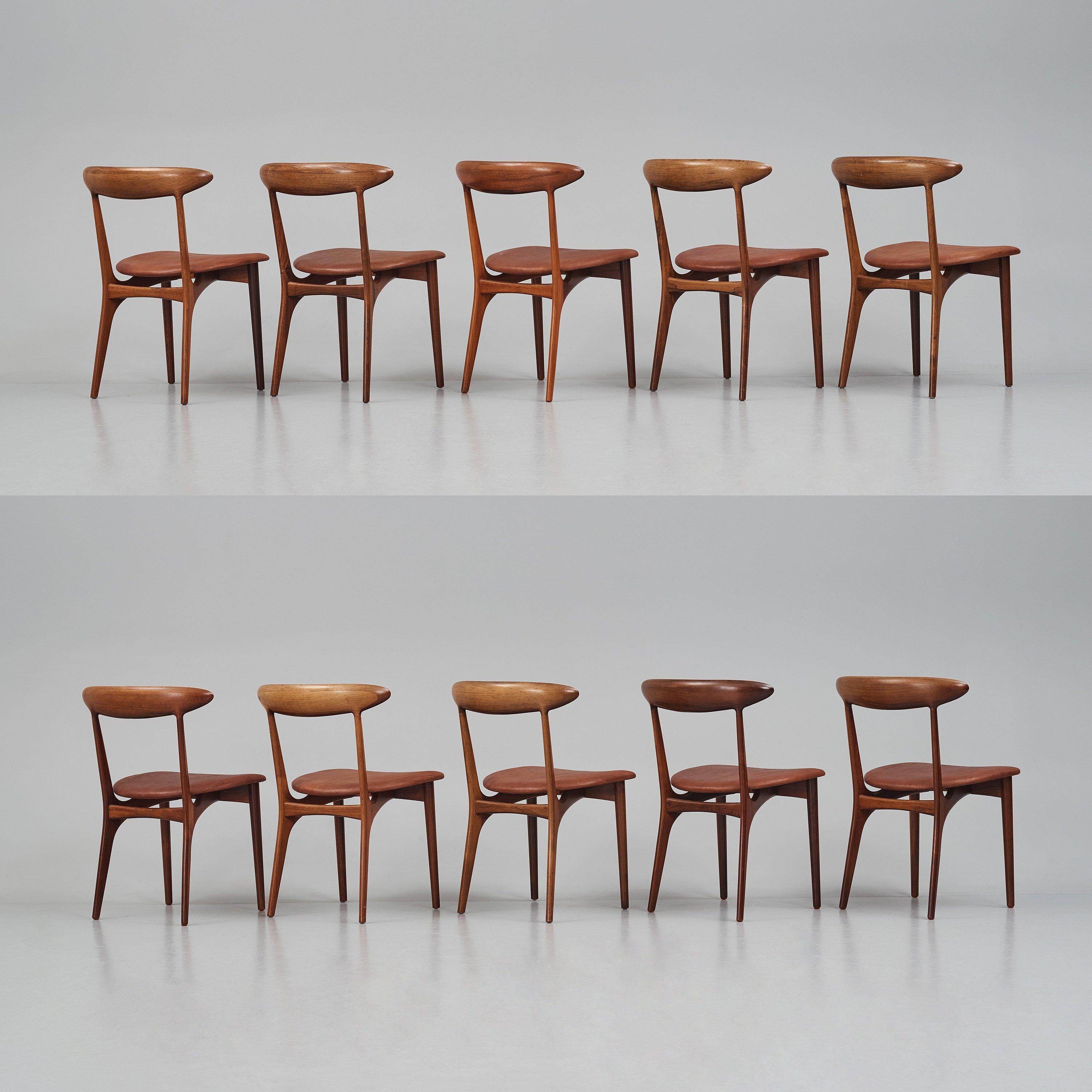 Set of 10 ROSEWOOD and patinated niger leather dining chairs, by Kurt Østervig For Sale 7