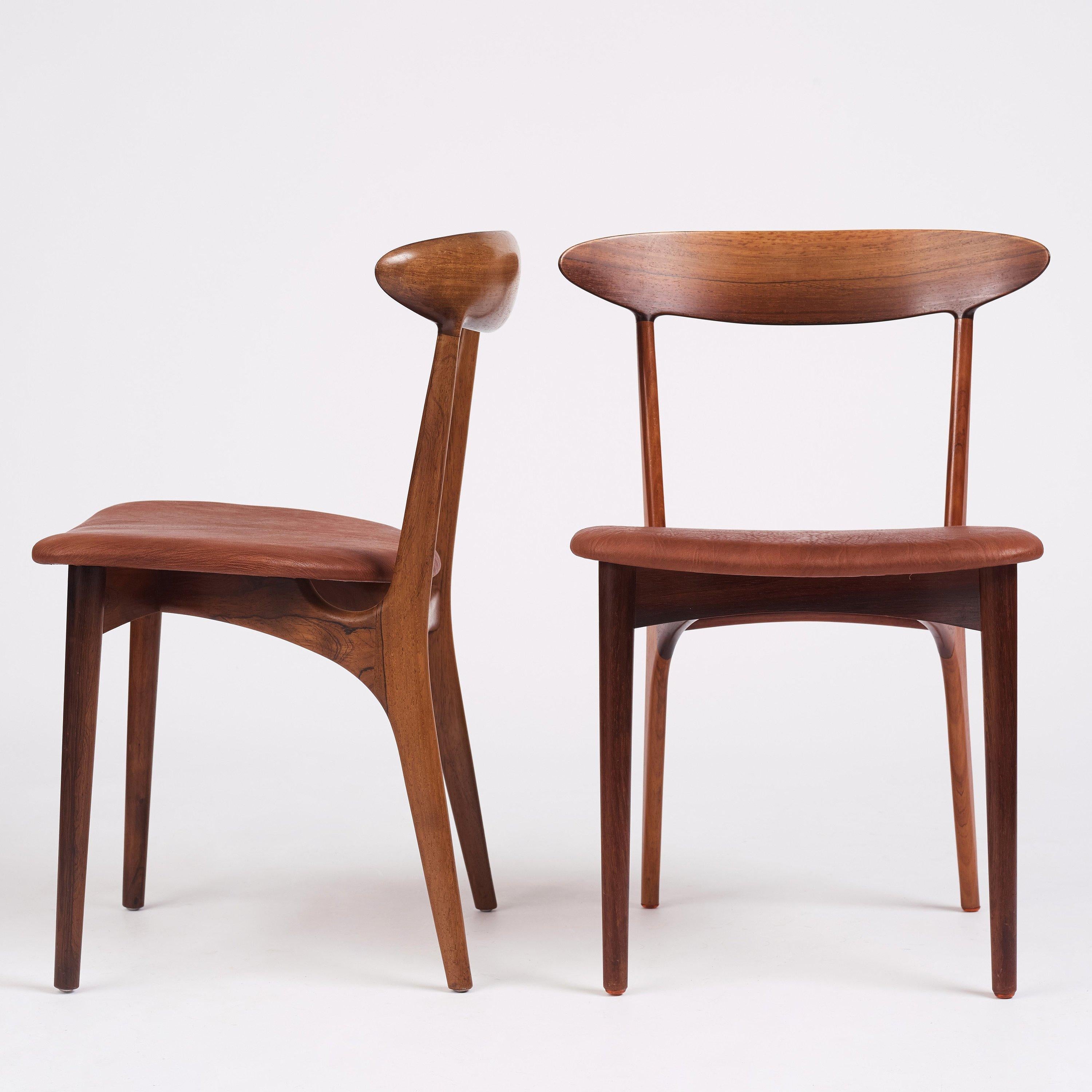 Ensemble de 10 chaises de salle à manger en bois de rose et cuir nigré patiné, par Kurt Østervig en vente 2