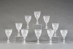 Set of 10 Webb Hand Blown Rock Crystal Engraved Goblets W/ Thistles Artichokes