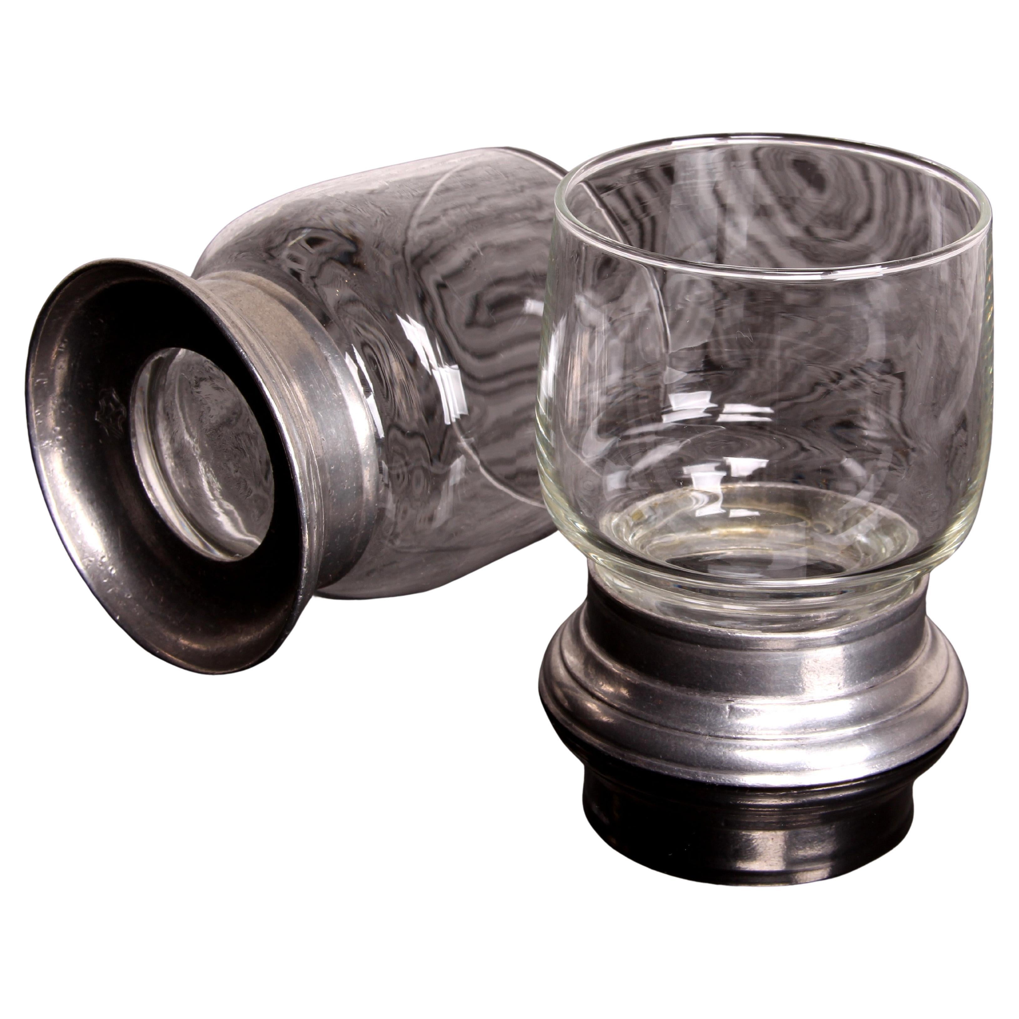 Set of 10 Whisky or Whiskey Glasses Italy Pewter Base 1970s VIP LOUNGE STYLE For Sale 5