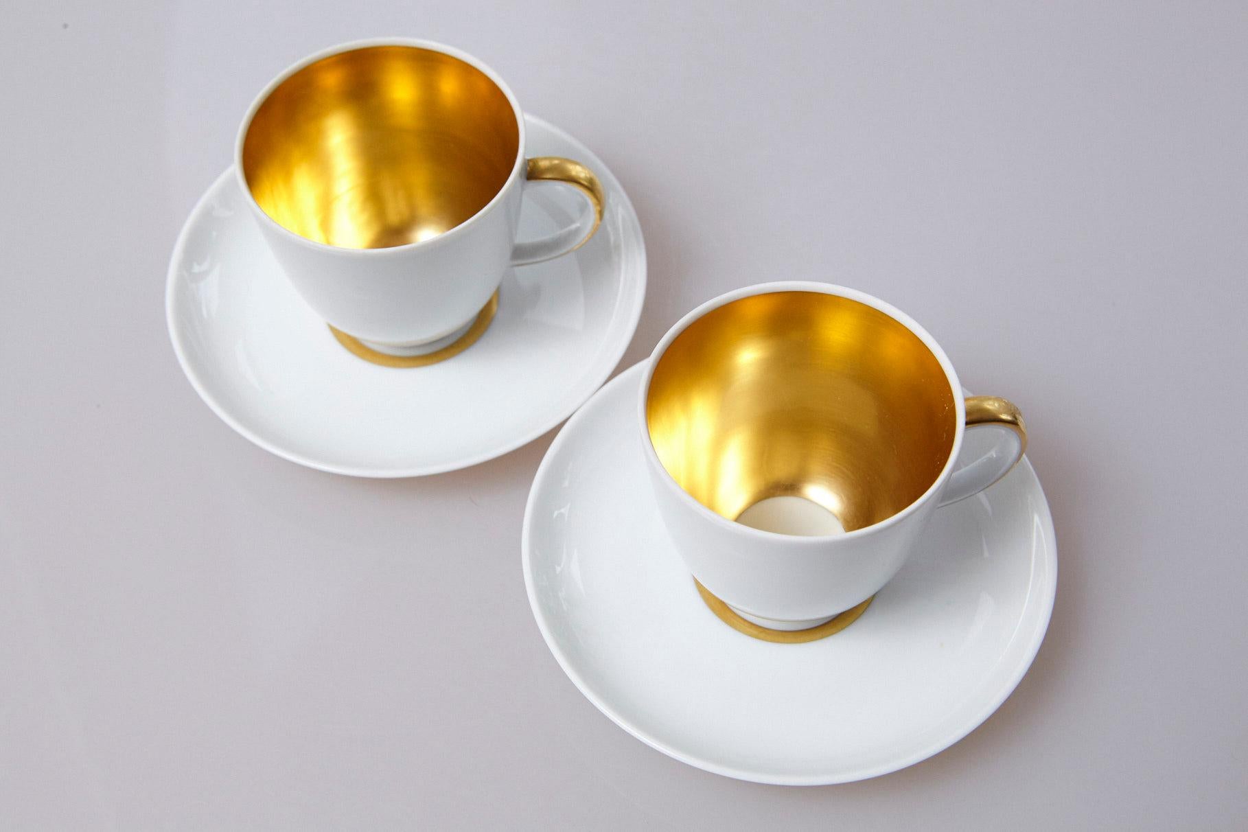 Set of 10 White and Gold Fürstenberg Porcelain Demitasse Cups & Saucers, Germany 2