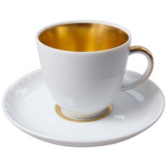 Set of 10 White and Gold Fürstenberg Porcelain Demitasse Cups & Saucers, Germany