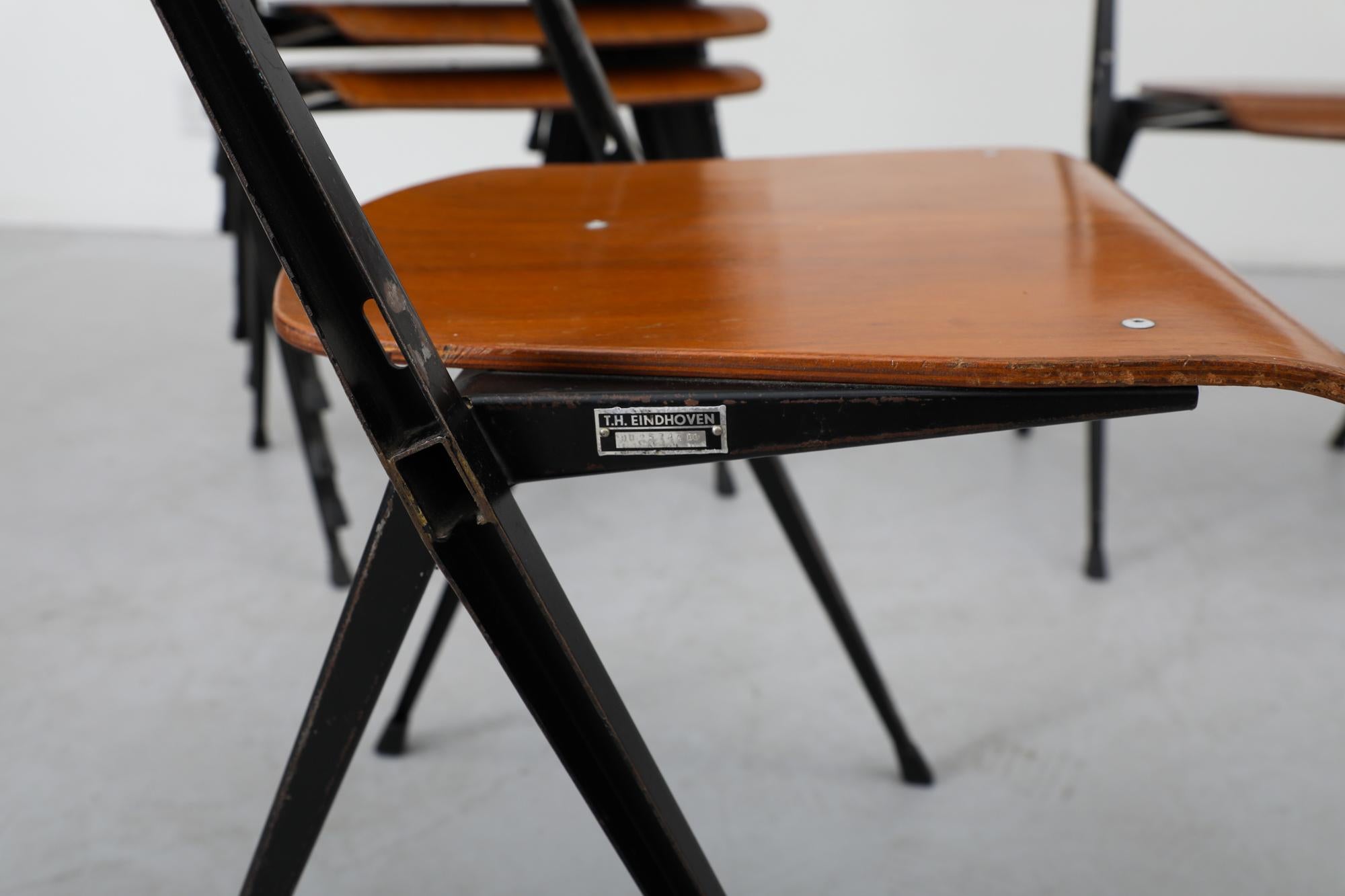 Set of 10 Wim Rietveld Pyramid Stacking Chairs in Teak with Black Enameled Legs For Sale 4