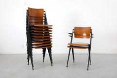 Set of 10 Wim Rietveld Pyramid Stacking Chairs in Teak with Black Enameled Legs
