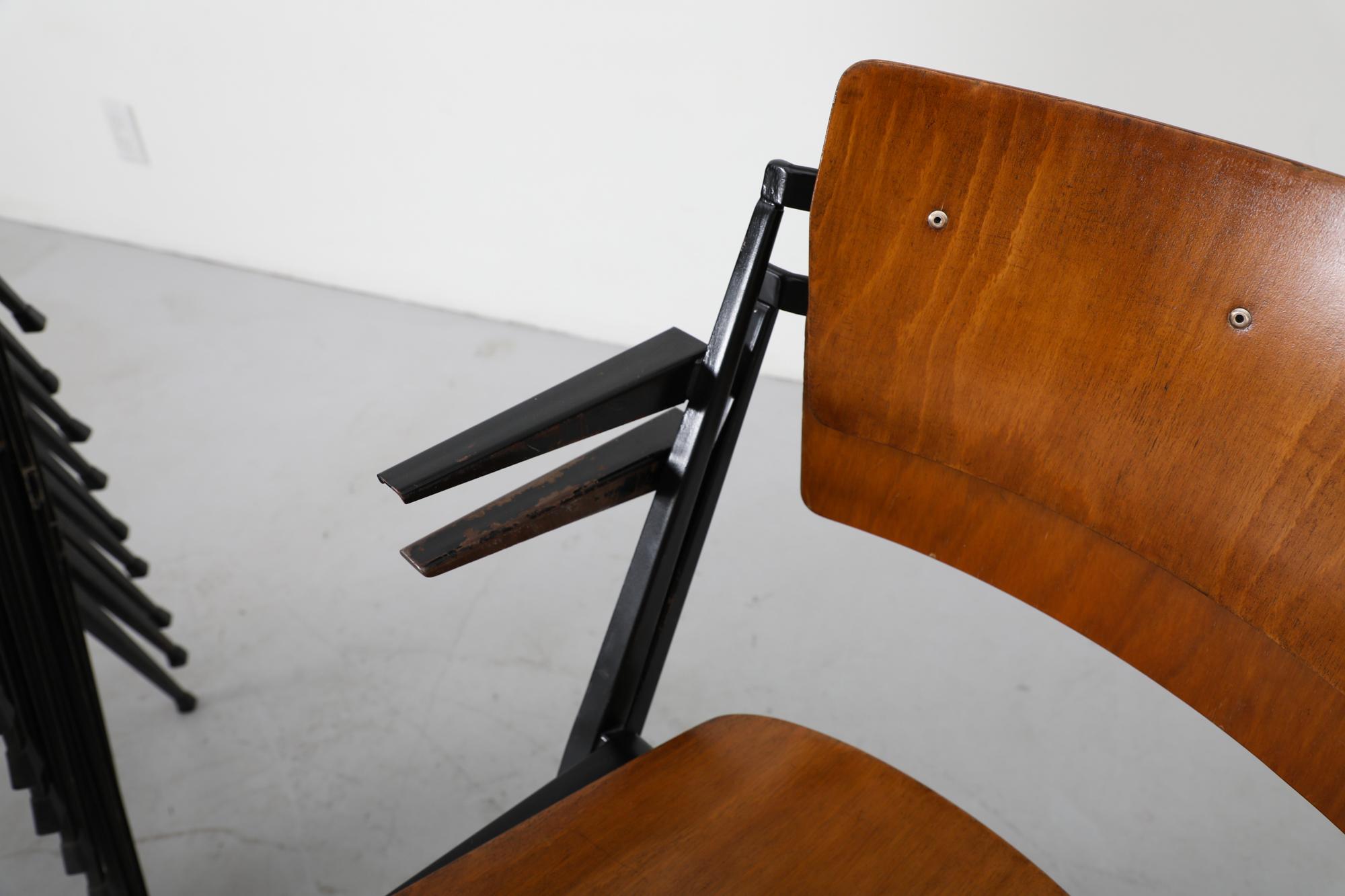 Set of 10 Wim Rietveld Pyramid Stacking Chairs in Teak with Black Enameled Legs In Good Condition For Sale In Los Angeles, CA