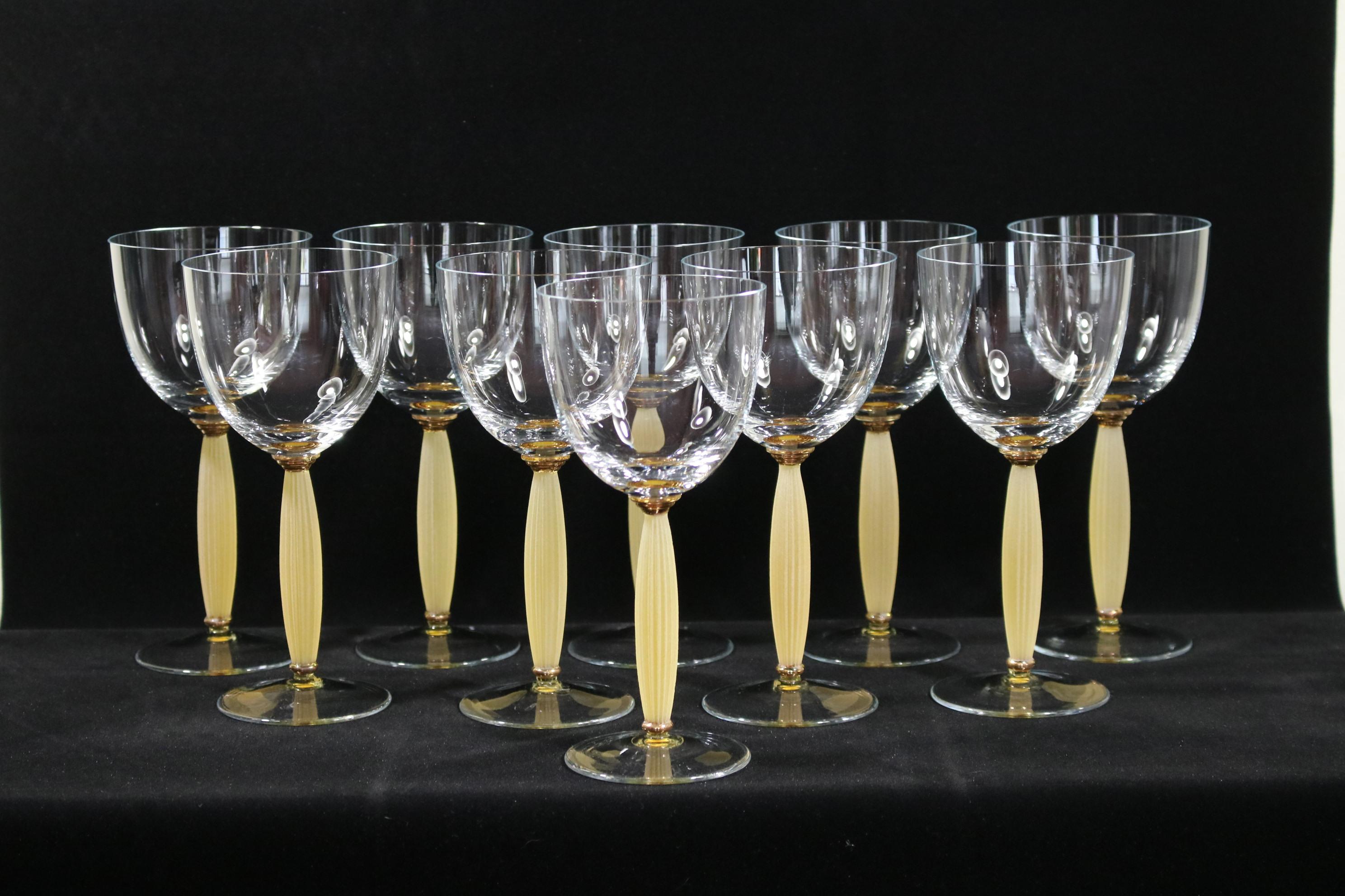 Art Deco Set of 10 Wine Glasses, Mid 20th Century For Sale