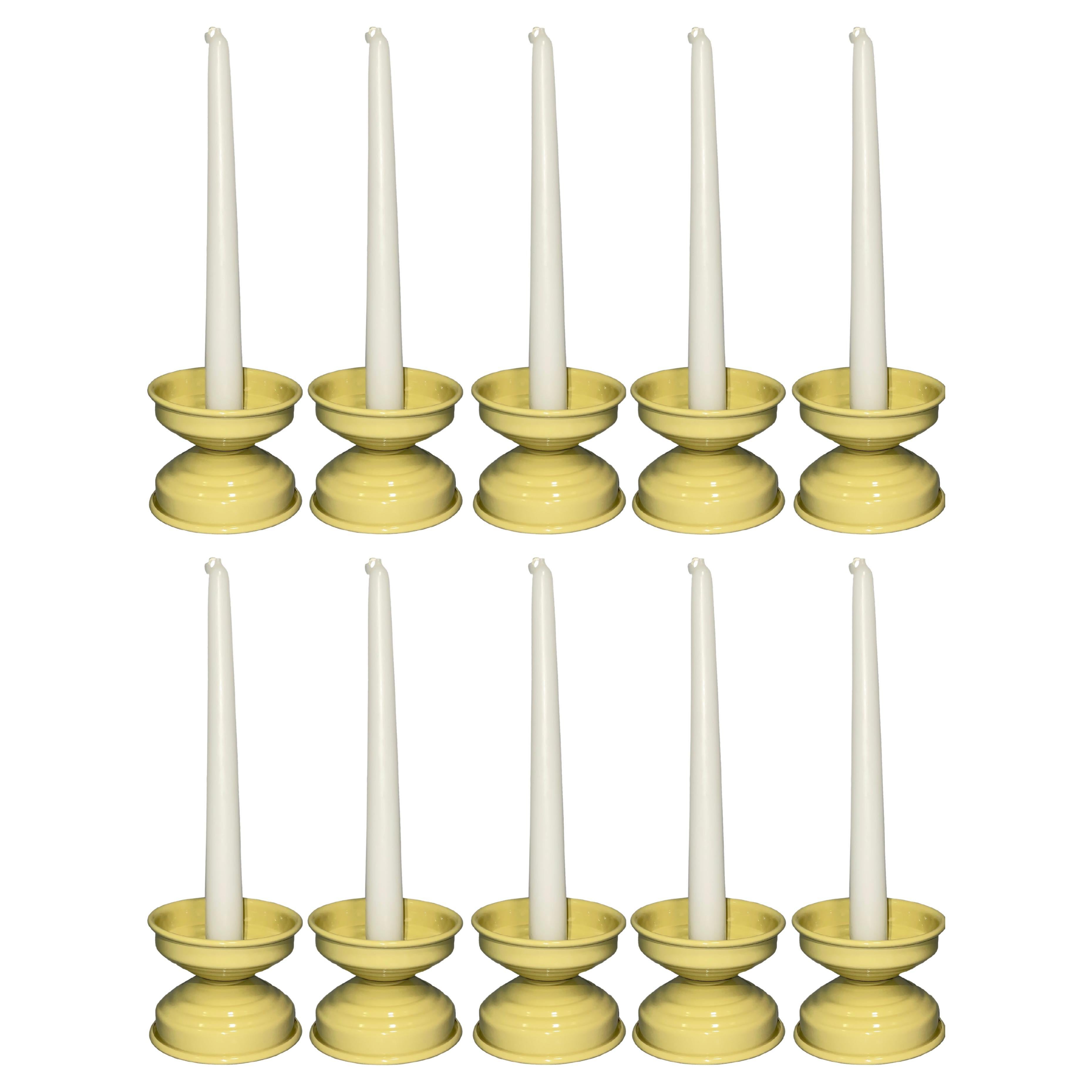 Pre-owned Caspal Set Of 10 Yellow Butter Candlesticks, Italian Contemporary Design, In Stock