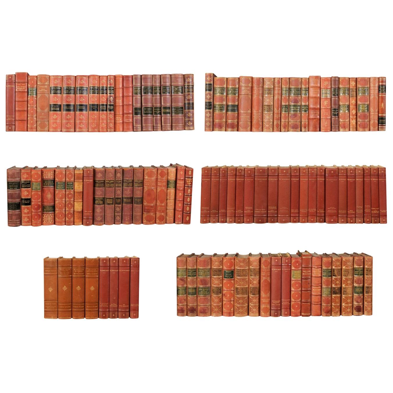 Set of 100 Swedish Antique Leather-Bound Books