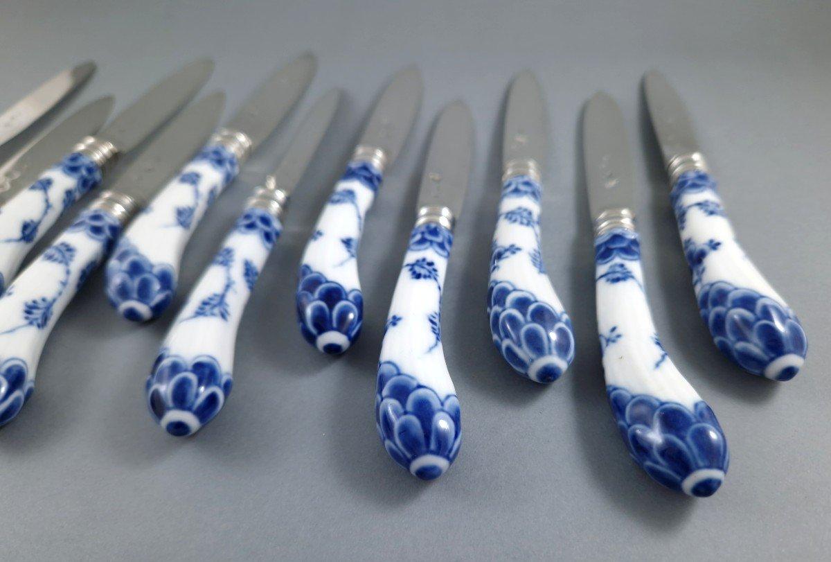 Set di 11 coltelli del XVIII secolo in argento e porcellana in vendita 2