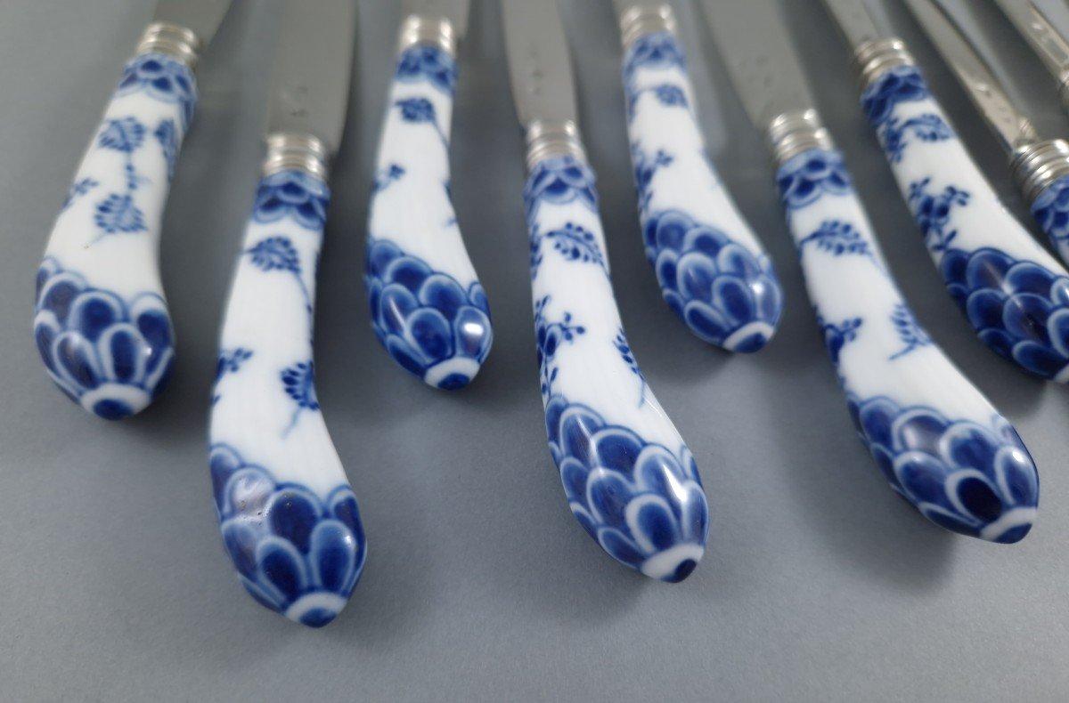 Set di 11 coltelli del XVIII secolo in argento e porcellana in vendita 3