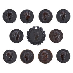 Antique Set of 11 19th Century Bois Durci Portrait Roundels