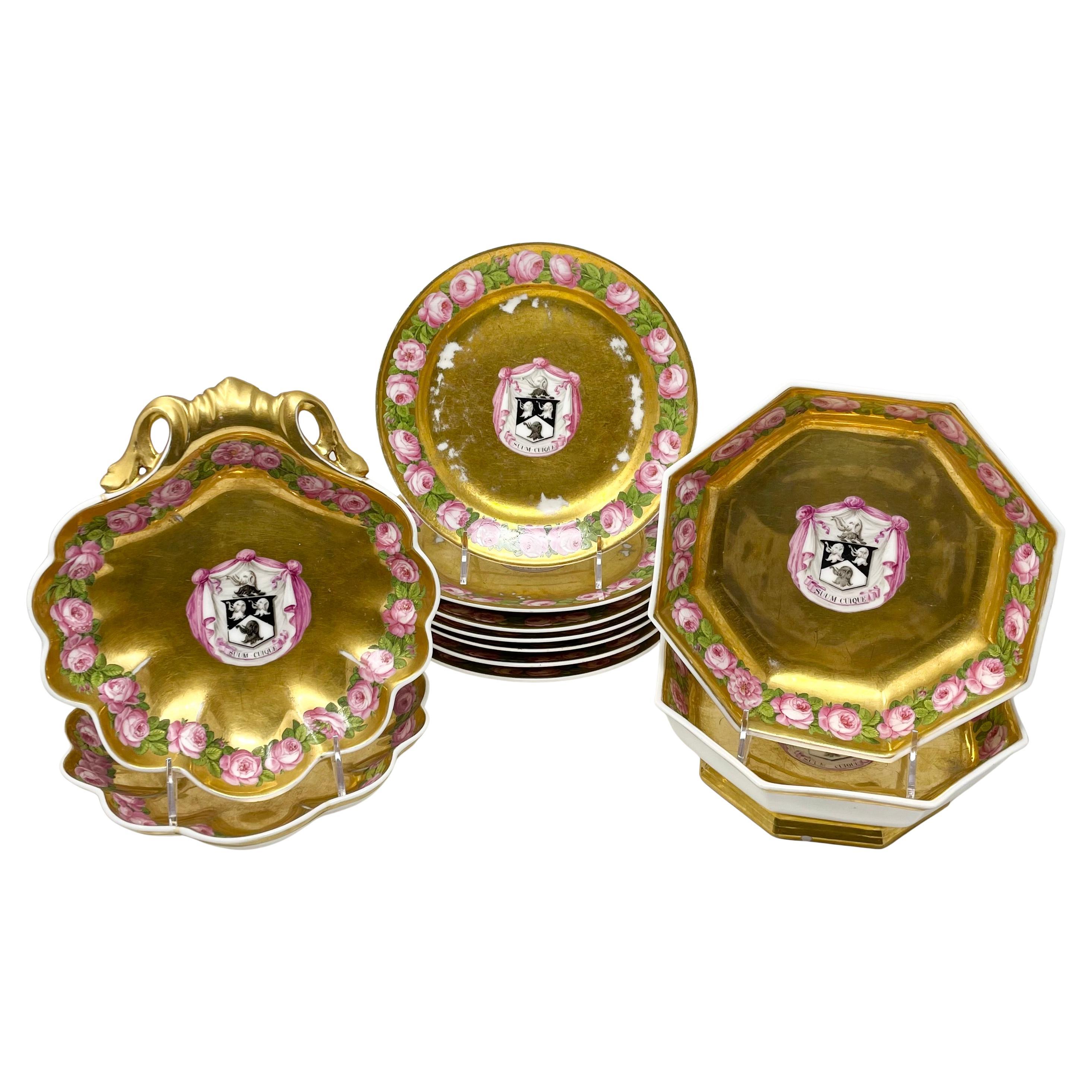 European Set of 11 Antique 19th Century Gold Porcelain 