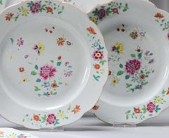 Set of 11 Antique Chinese Porcelain Famille Rose Dinner Plates, 18th Century