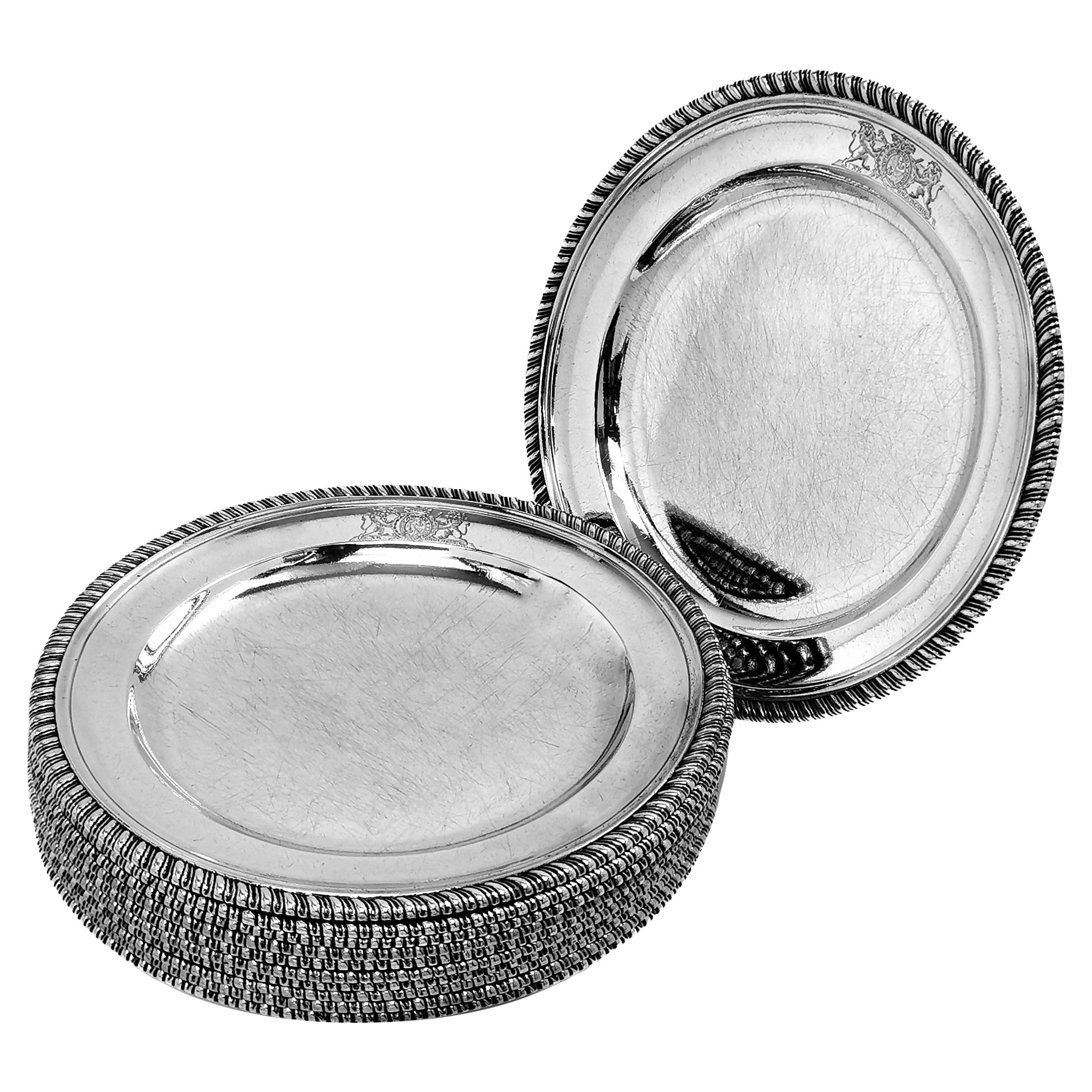 Set of 11 Antique Georgian Sterling Silver Dinner Plates 1815 Robert Garrard