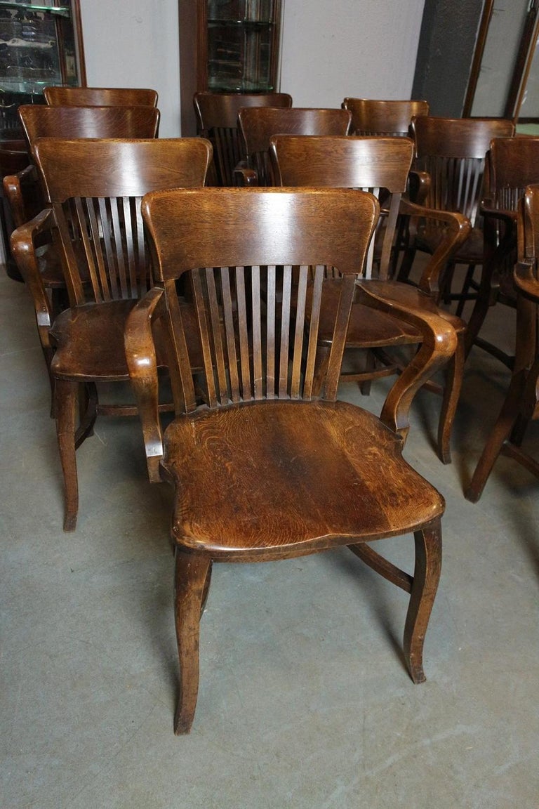 Set of 11 Antique Oak Identical Office Chairs For Sale at 1stDibs