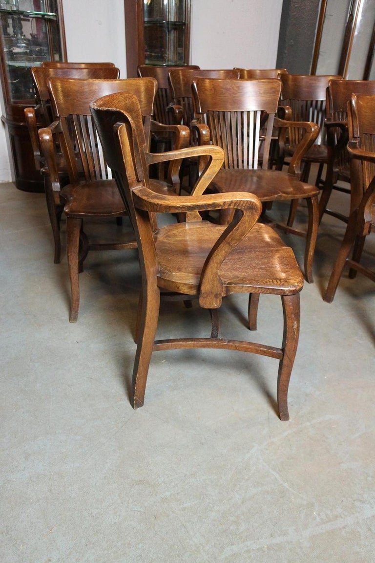 Set of 11 Antique Oak Identical Office Chairs For Sale at 1stDibs
