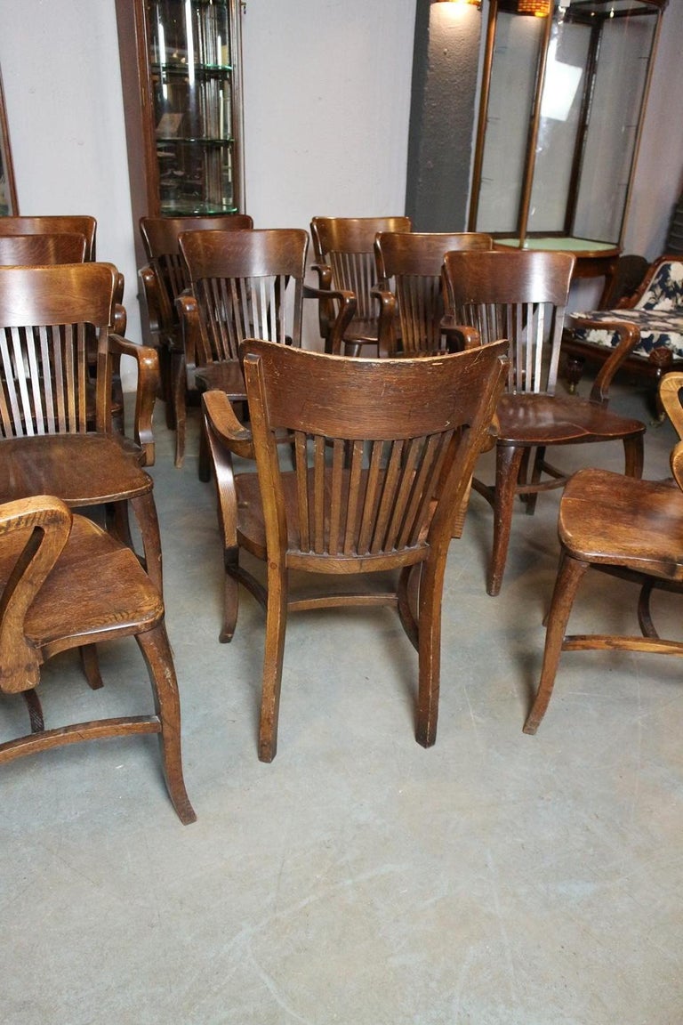 Set of 11 Antique Oak Identical Office Chairs For Sale at 1stDibs
