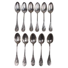 Set of 11 Antique Tiffany Japanese Sterling Silver Tablespoons