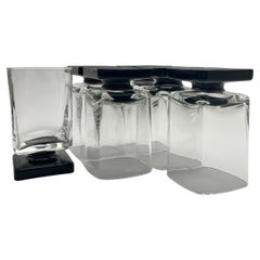 Juego de 11 copas de cóctel de pie cuadrado de cristal negro Años 70
