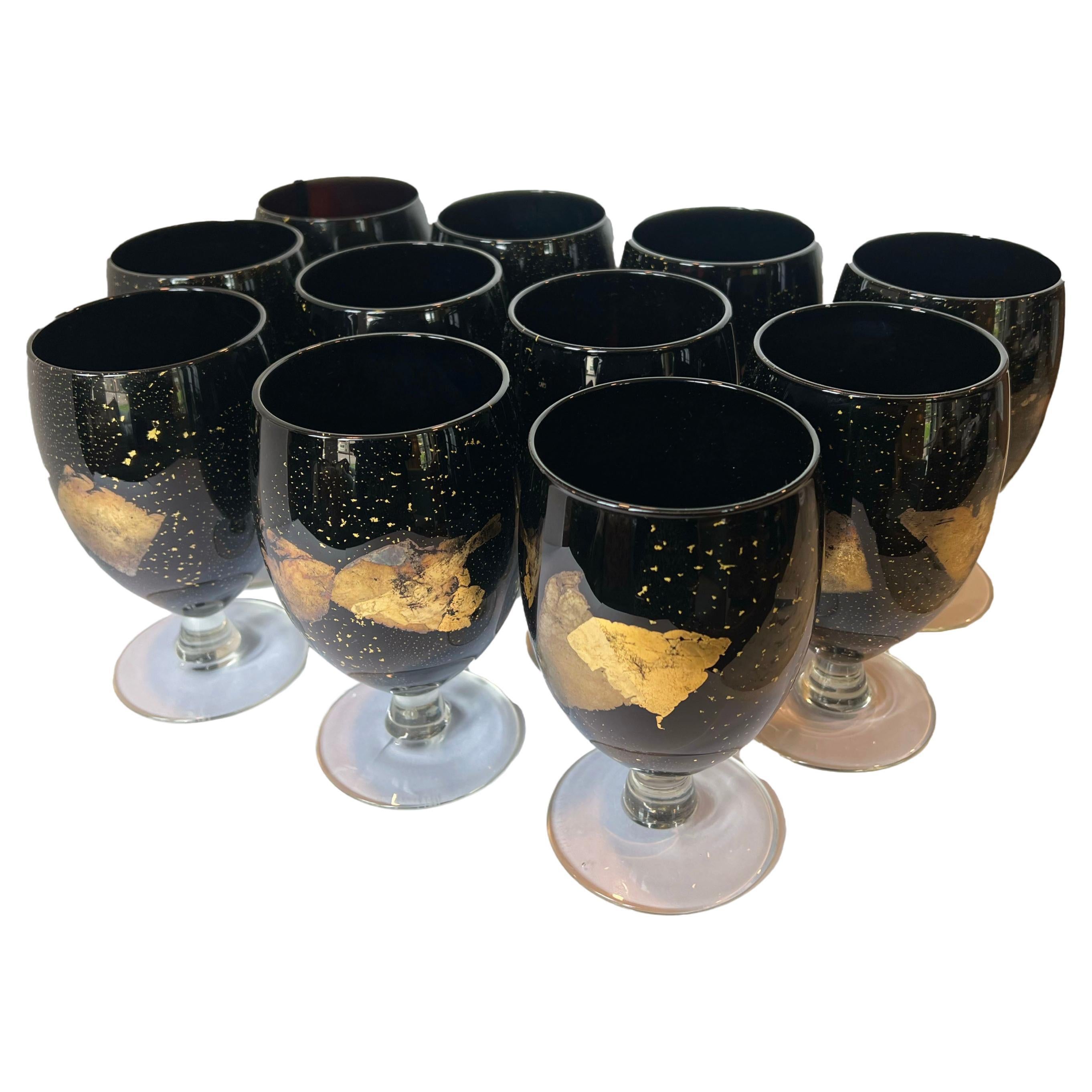 Set of 11 Black & Gold Goblets; Andre Leon Talley's Collection For Sale