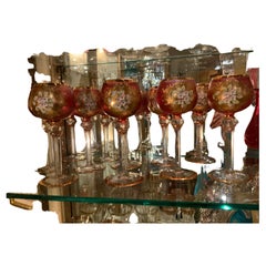 Set  of 11 Bohemian Crystal Hand Painted Wine Stems in Rose Hue