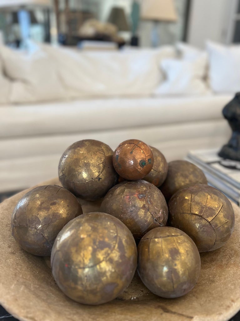 Set of 11 Brass and Copper Pétanque French Boules or Italian Bocce