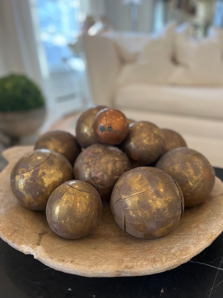 Set of 11 Brass and Copper Pétanque French Boules or Italian Bocce