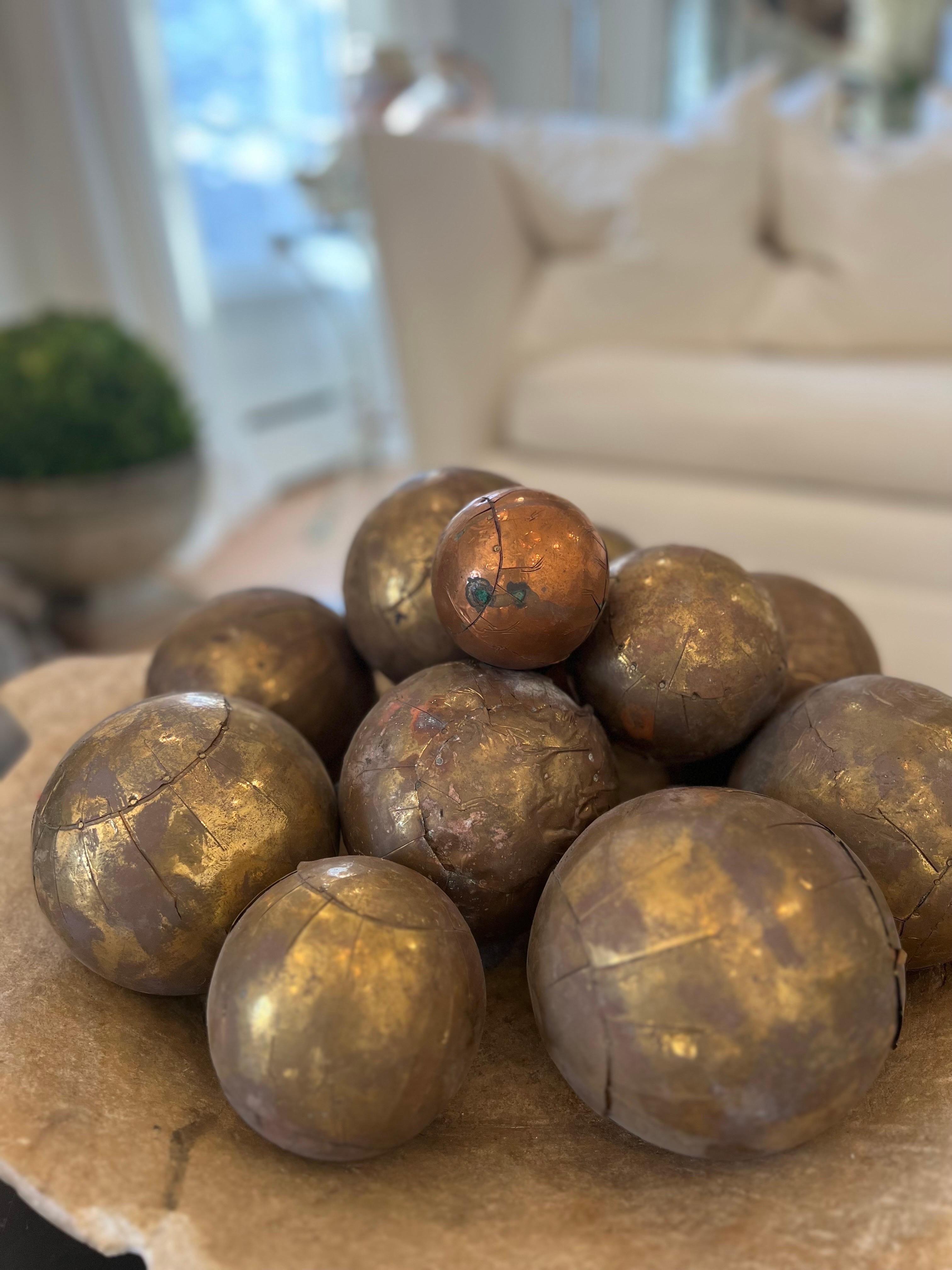 French Provincial Set of 11 Brass and Copper Pétanque French Boules or Italian Bocce Balls For Sale