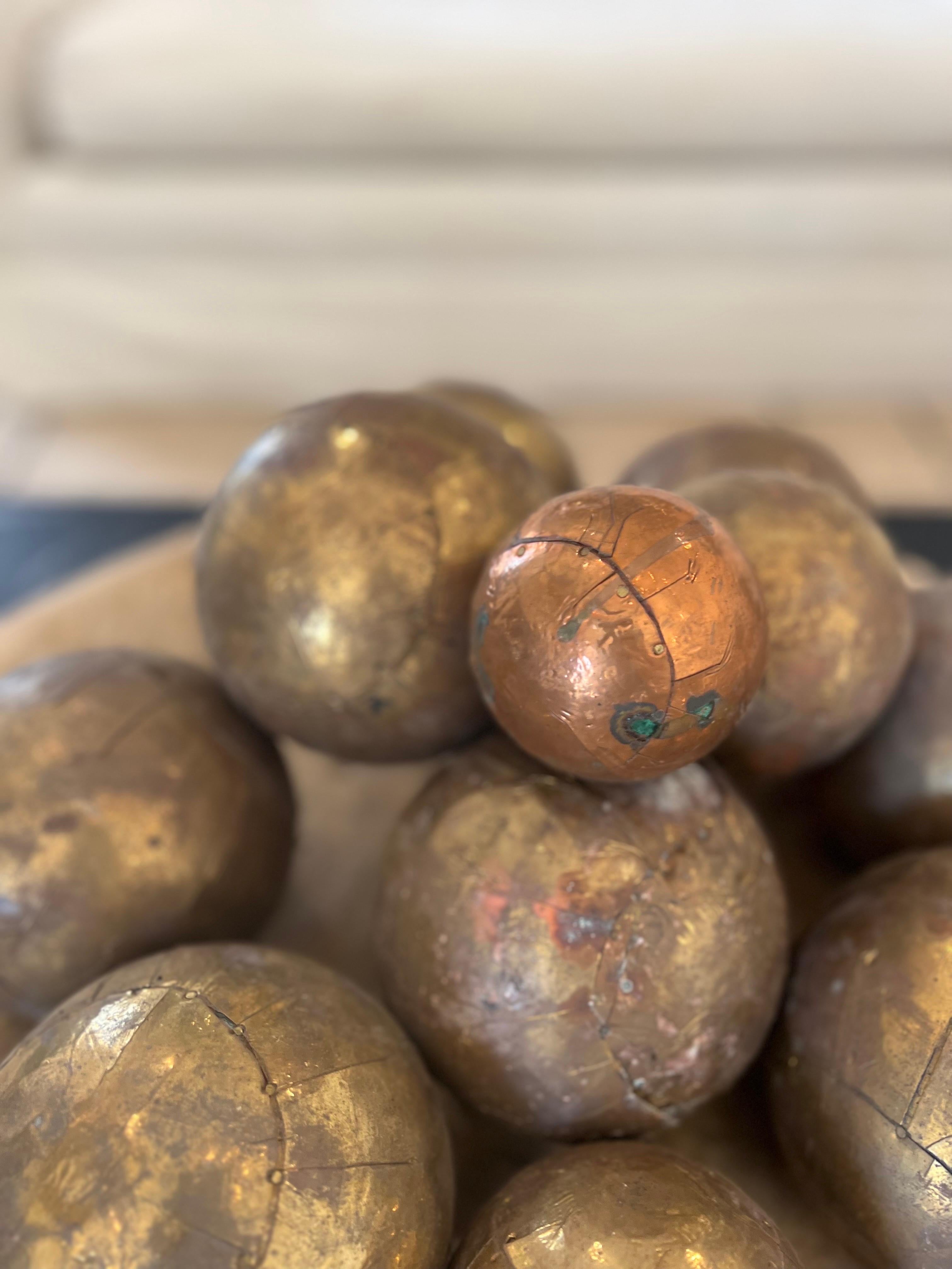 Set of 11 Brass and Copper Pétanque French Boules or Italian Bocce Balls In Good Condition For Sale In Los Angeles, CA
