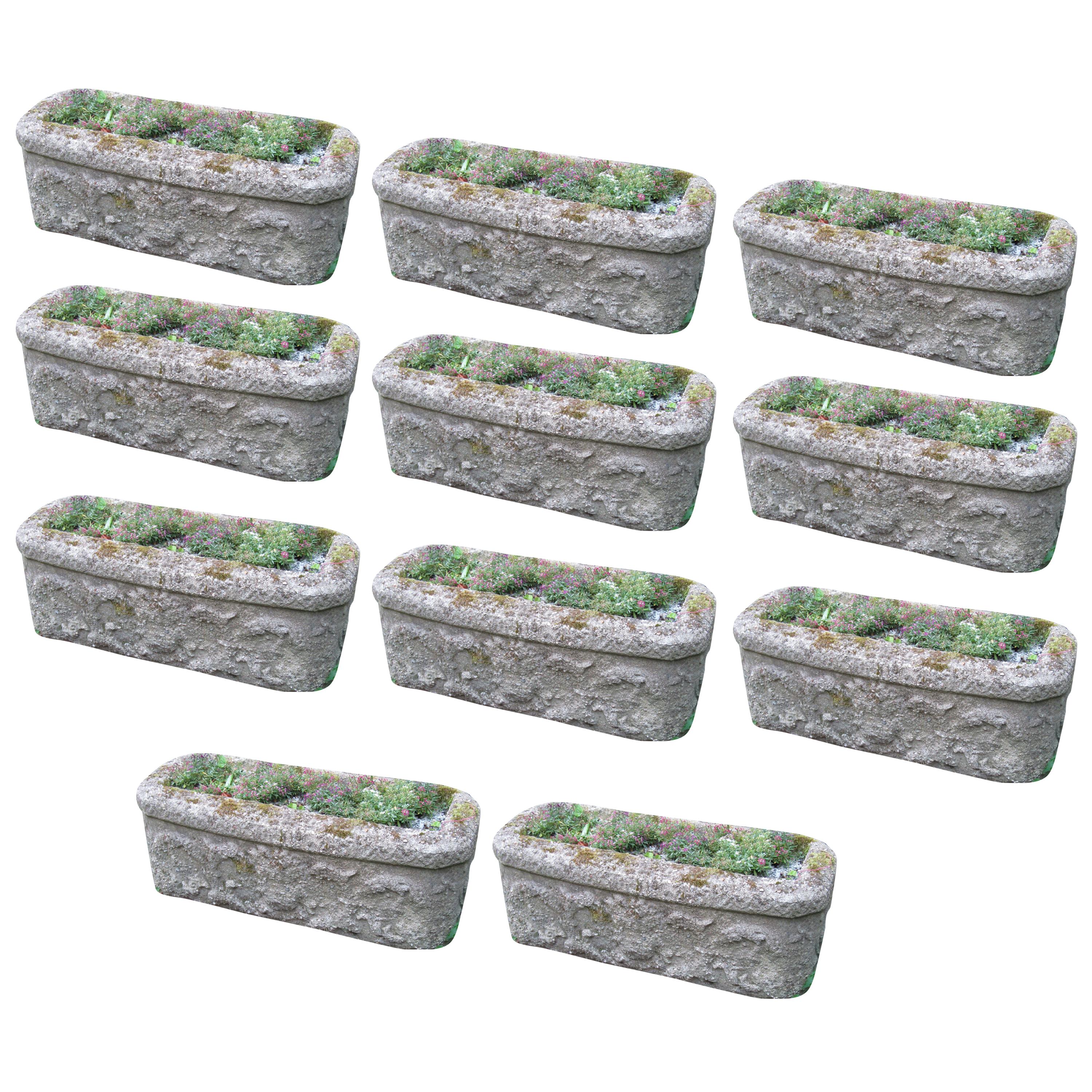 Set of 11 Cast Reconstituted Stone Garden Planters Troughs 1900s Garden Feature For Sale