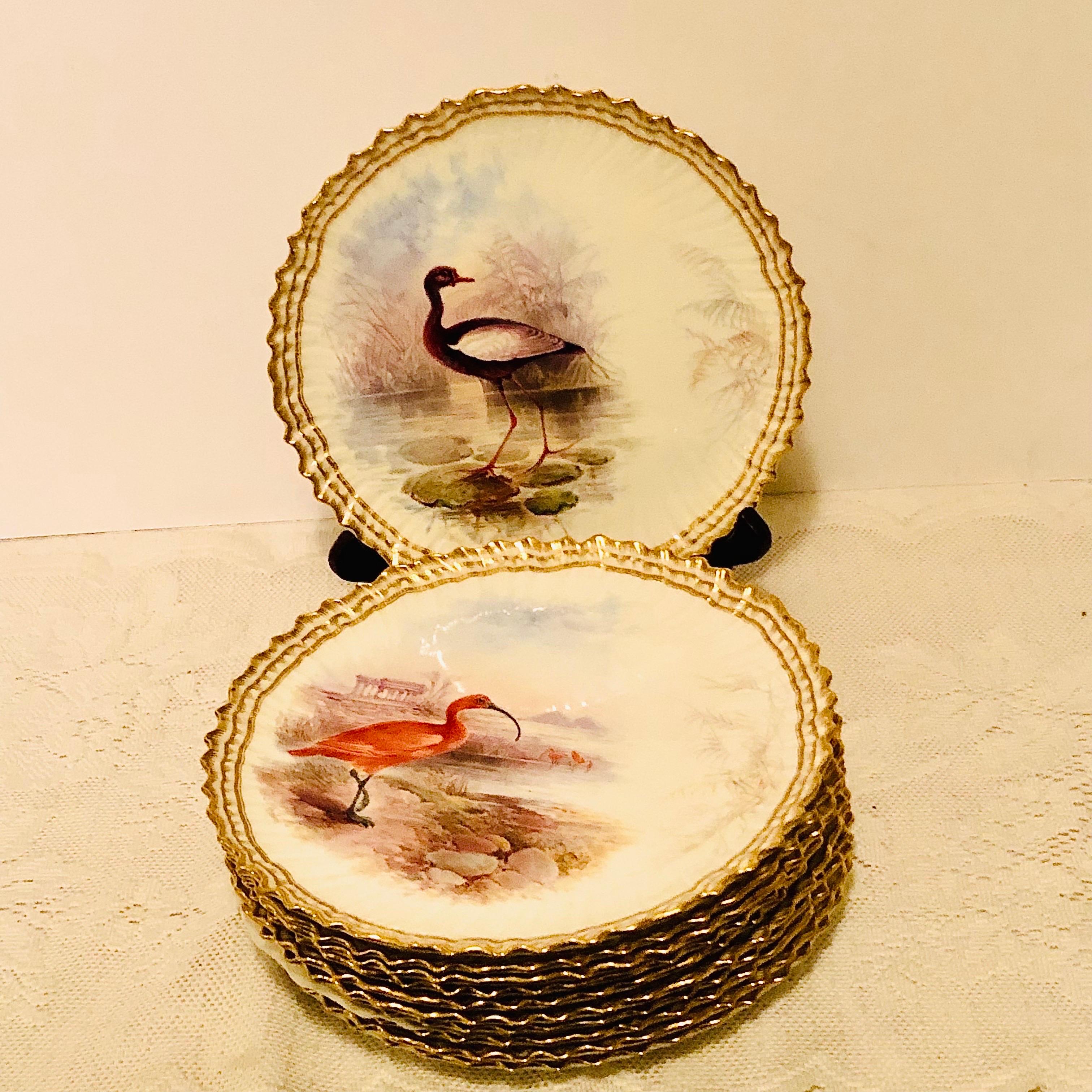 English Set of 11 Cauldon Plates Each Painted Exquisitely With a Different Bird 