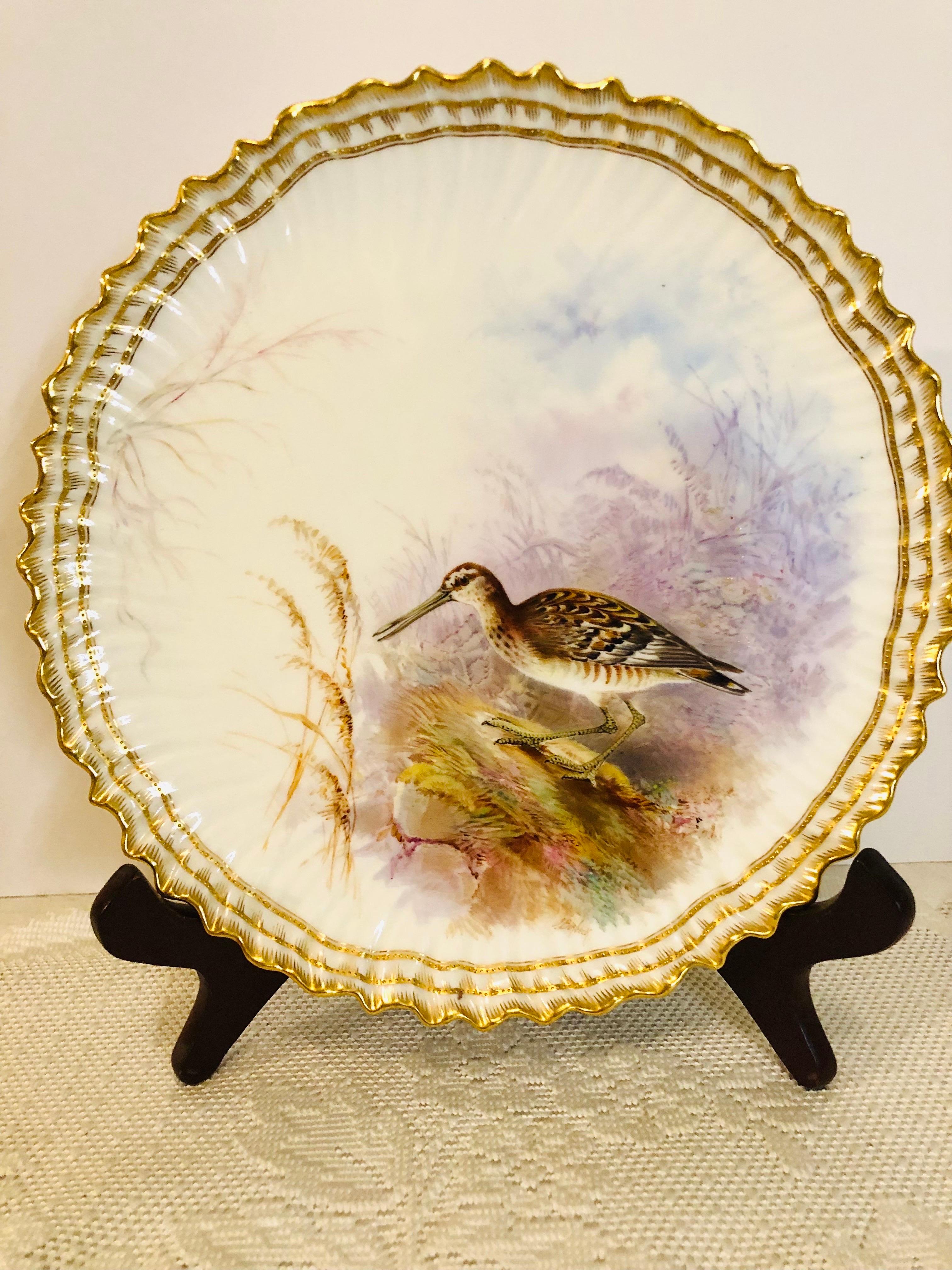 Porcelain Set of 11 Cauldon Plates Each Painted Exquisitely With a Different Bird 